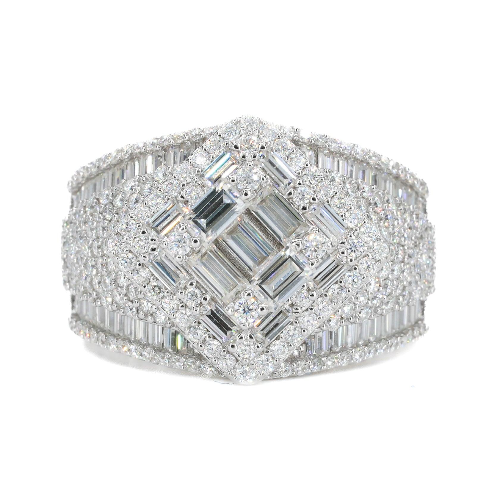 Square Baguette & Round VVS Moissanite Diamond Ring