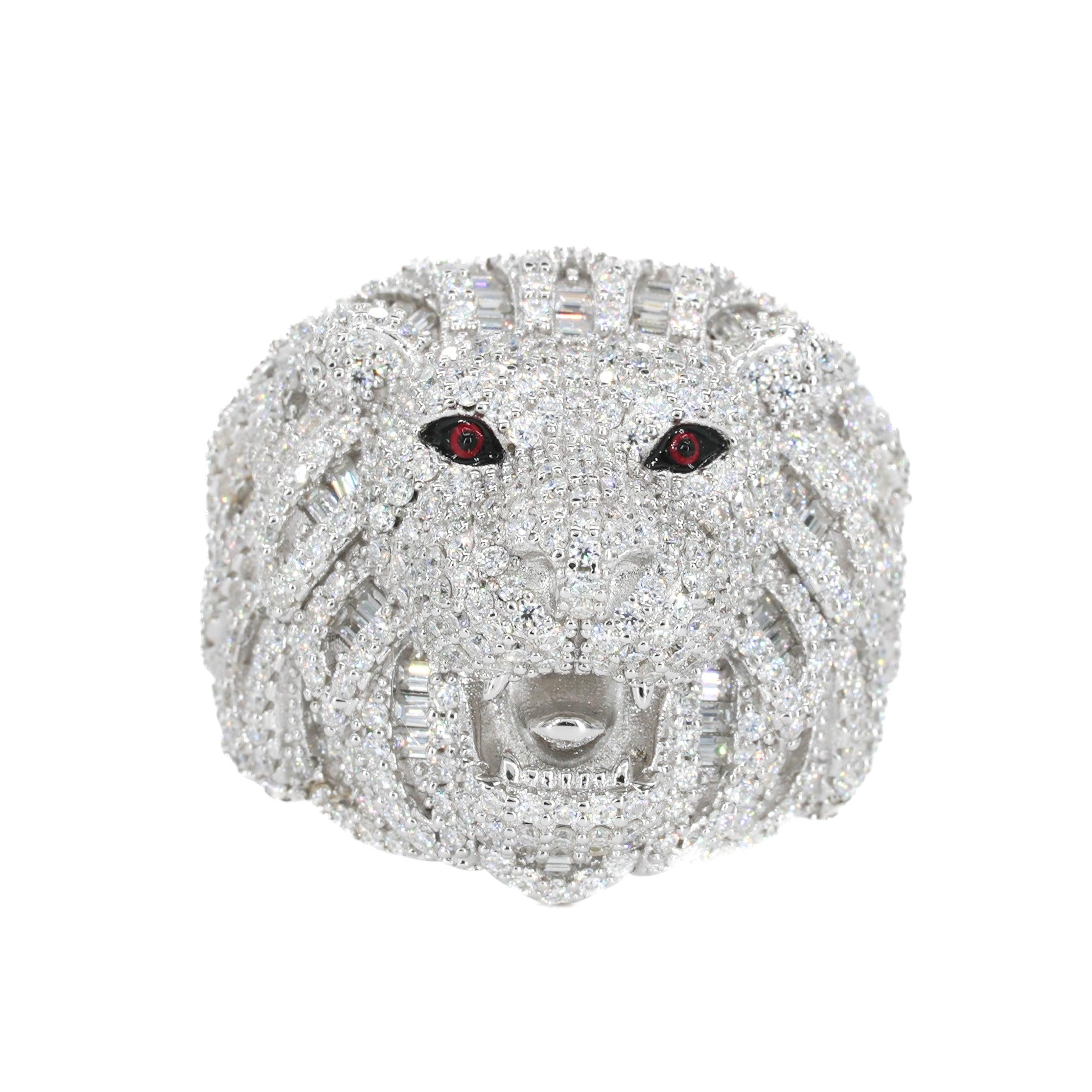 FULLY ICED Baguette LION VVS Moissanite Diamond Ring - Moissanite Bazaar - moissanitebazaar.com