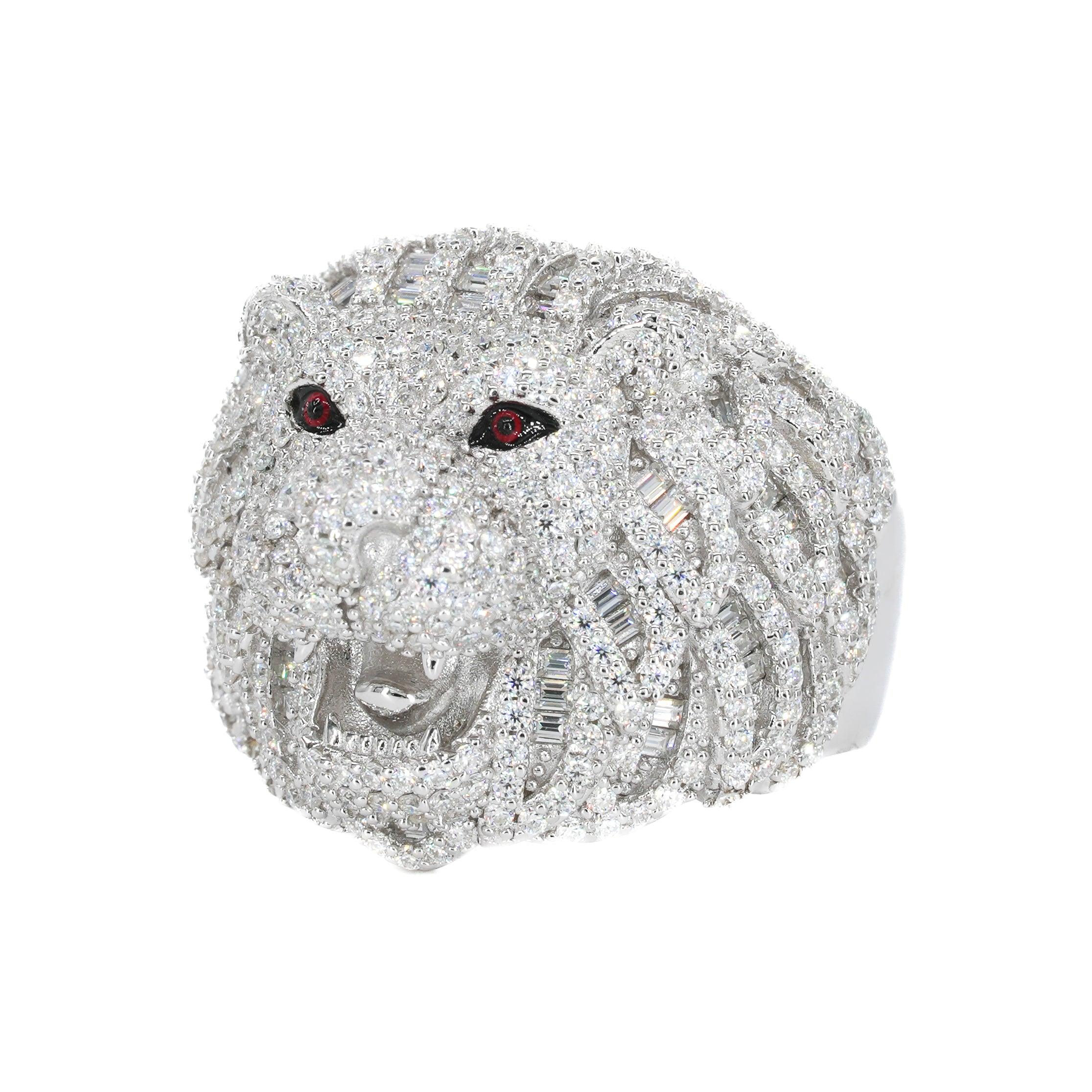 FULLY ICED Baguette LION VVS Moissanite Diamond Ring - Moissanite Bazaar - moissanitebazaar.com