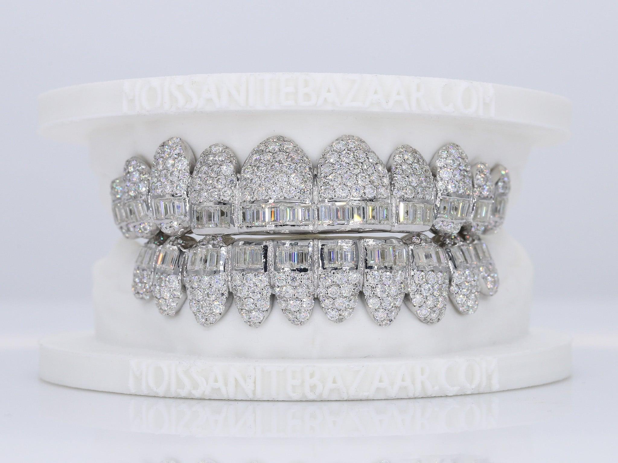 Baguette Hybrid VVS Moissanite Diamond Grillz - Moissanite Bazaar - moissanitebazaar.com