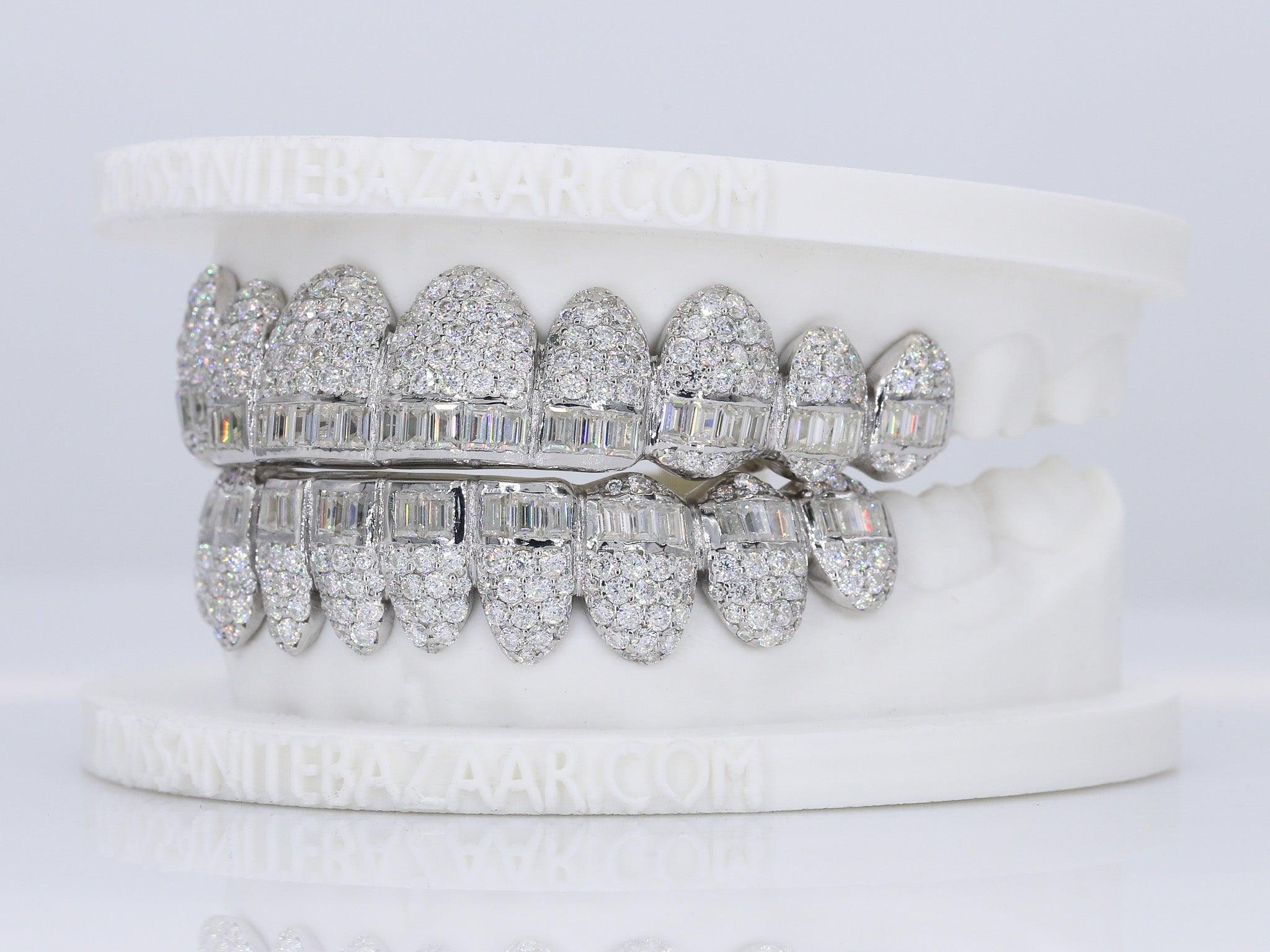 Baguette Hybrid VVS Moissanite Diamond Grillz - Moissanite Bazaar - moissanitebazaar.com