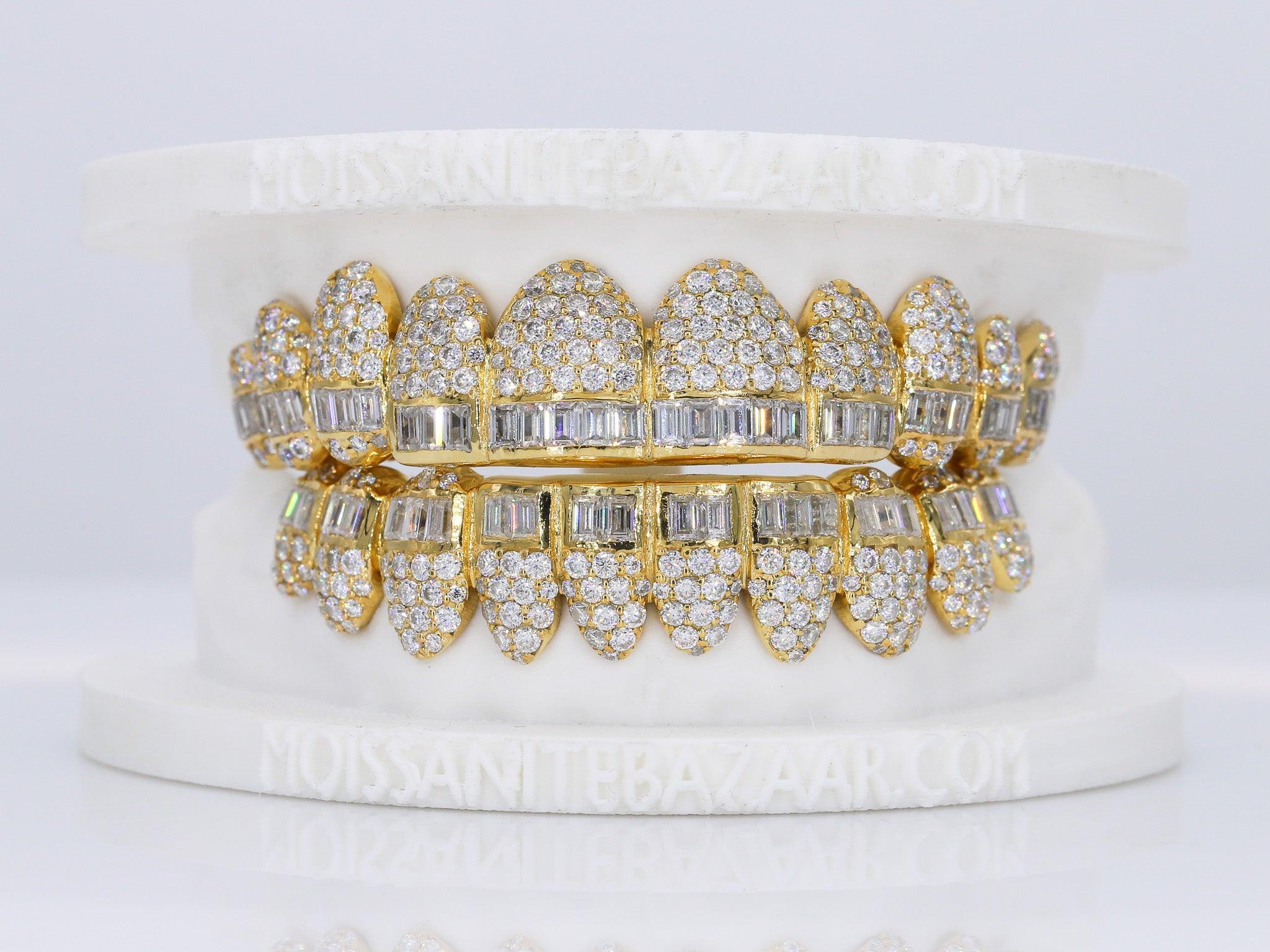 Baguette Hybrid VVS Moissanite Diamond Grillz - Moissanite Bazaar - moissanitebazaar.com