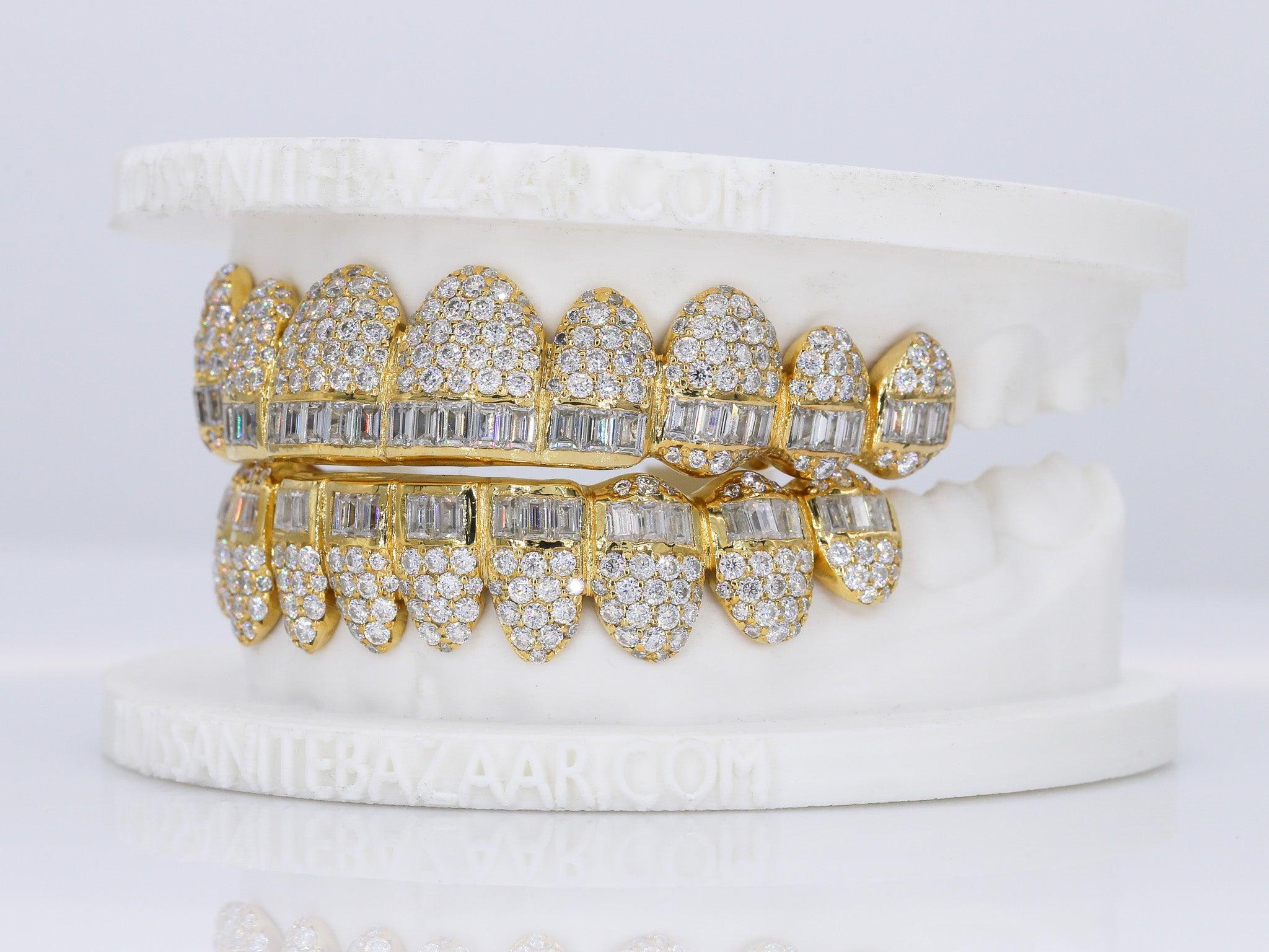 Baguette Hybrid VVS Moissanite Diamond Grillz - Moissanite Bazaar - moissanitebazaar.com