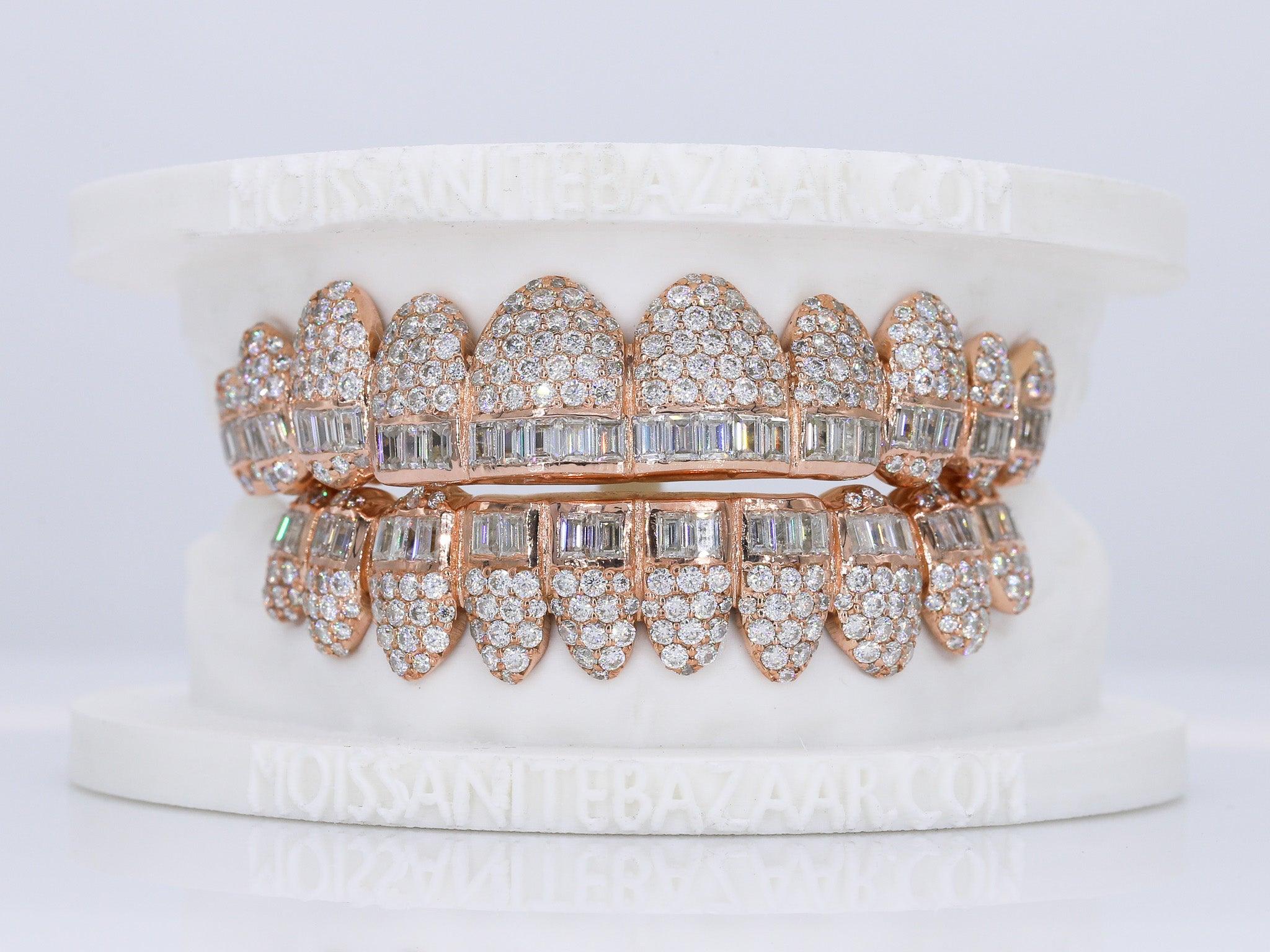 Baguette Hybrid VVS Moissanite Diamond Grillz - Moissanite Bazaar - moissanitebazaar.com