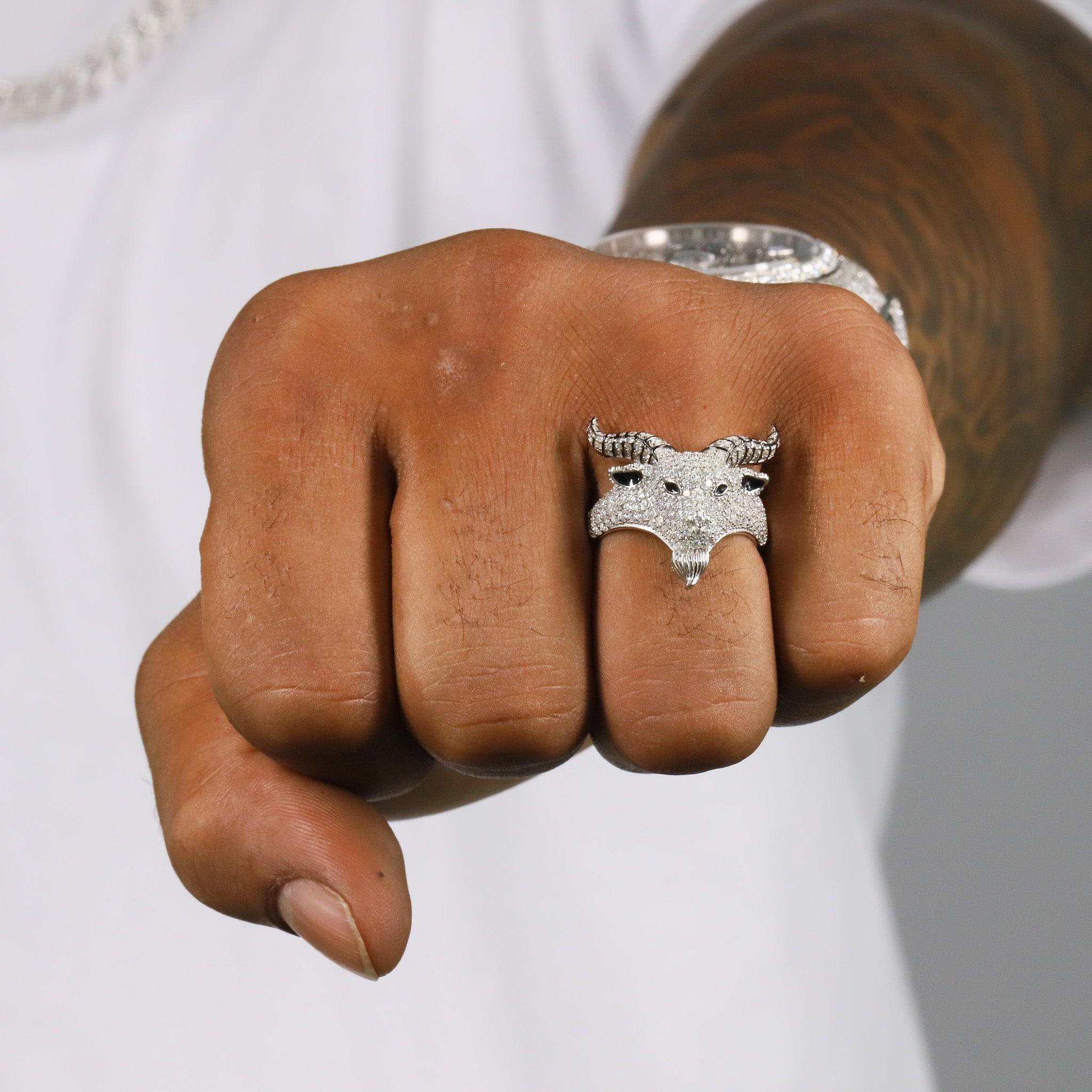 Iced Out GOAT VVS Moissanite Diamond Ring - Moissanite Bazaar - moissanitebazaar.com