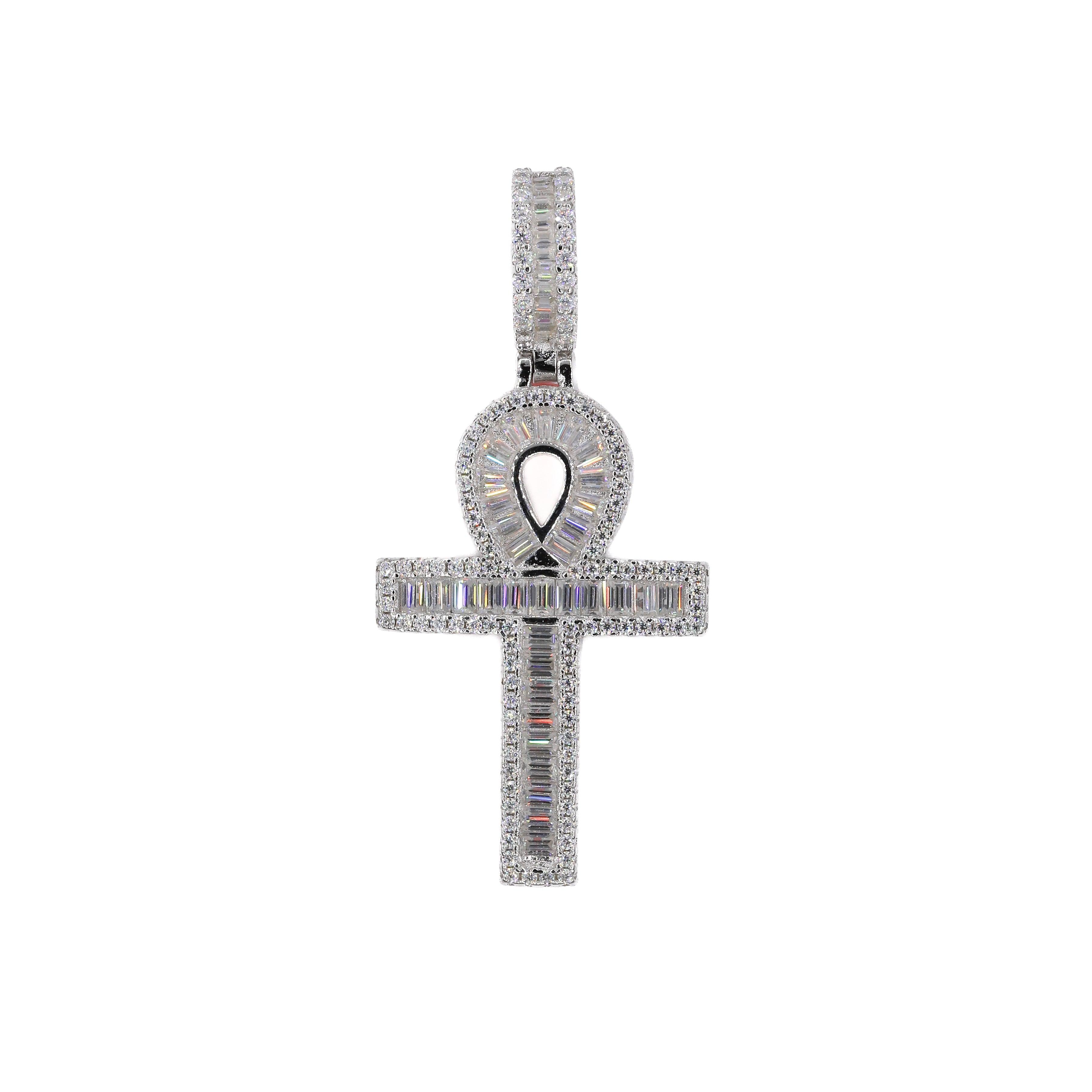 Baguette Ankh Cross VVS Moissanite Diamonds Pendant - Moissanite Bazaar - moissanitebazaar.com