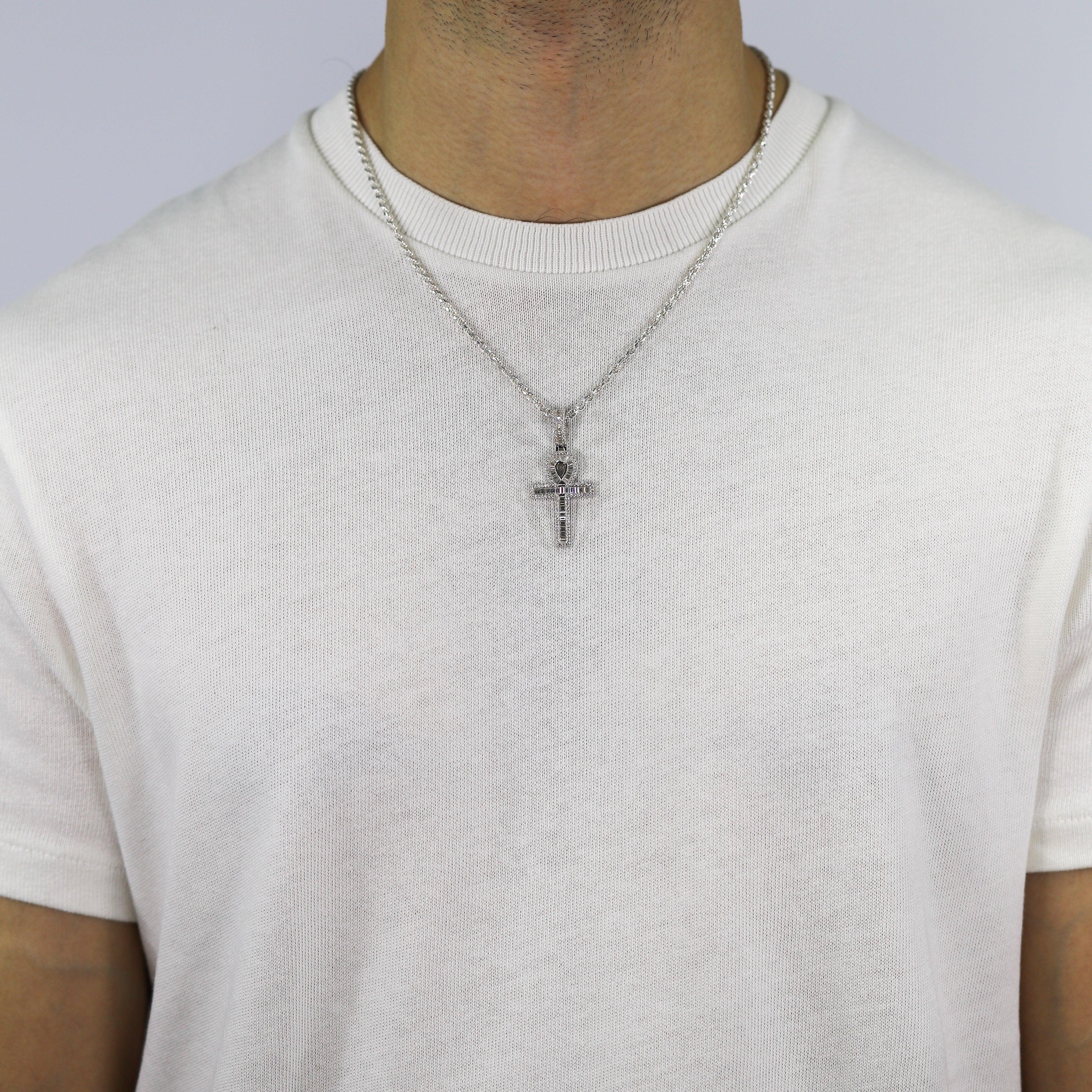 Baguette Ankh Cross VVS Moissanite Diamonds Pendant - Moissanite Bazaar - moissanitebazaar.com