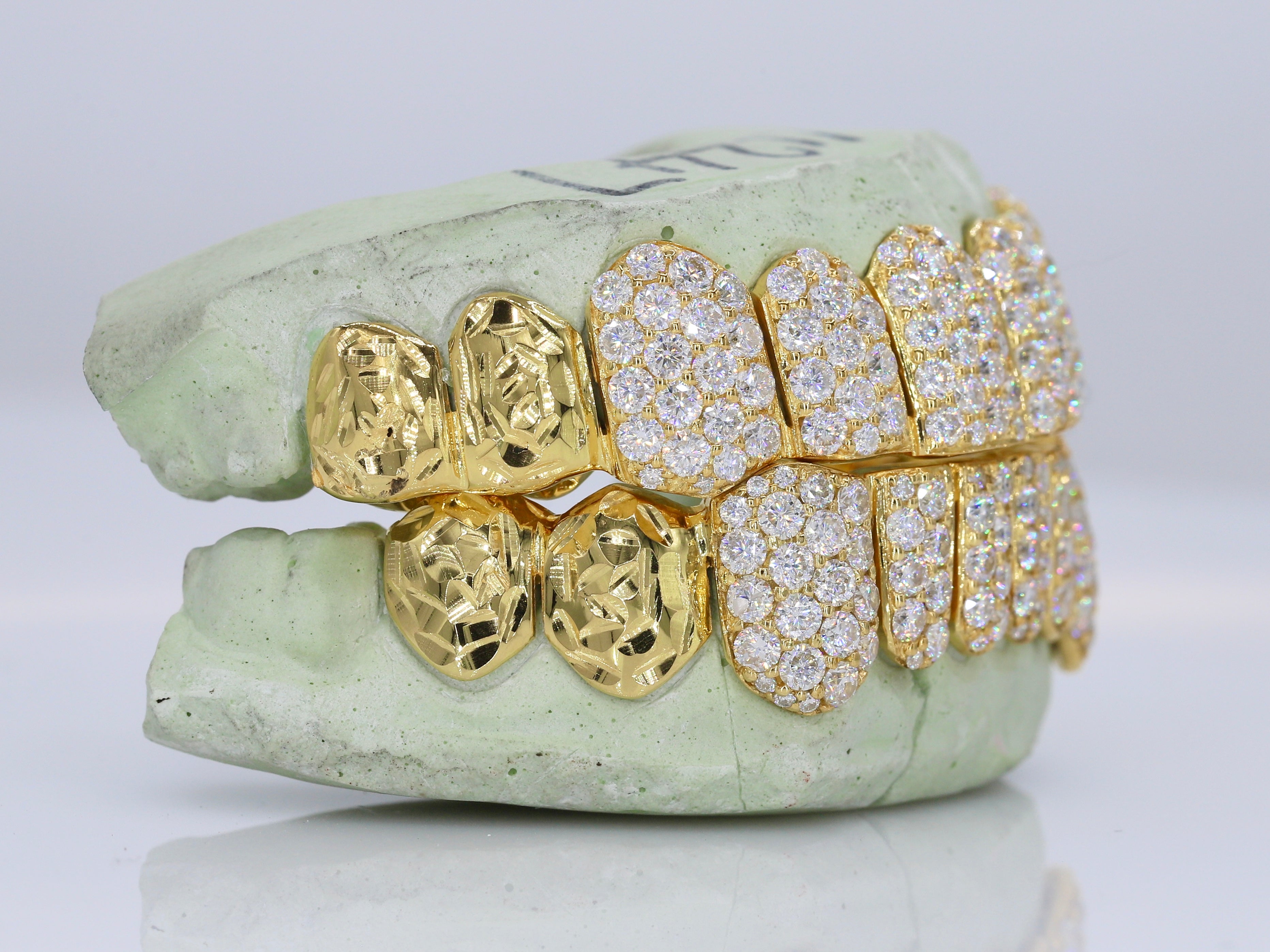 10 on 10 Jumbo Double Rose Cut Cap VVS Moissanite Diamond Grillz