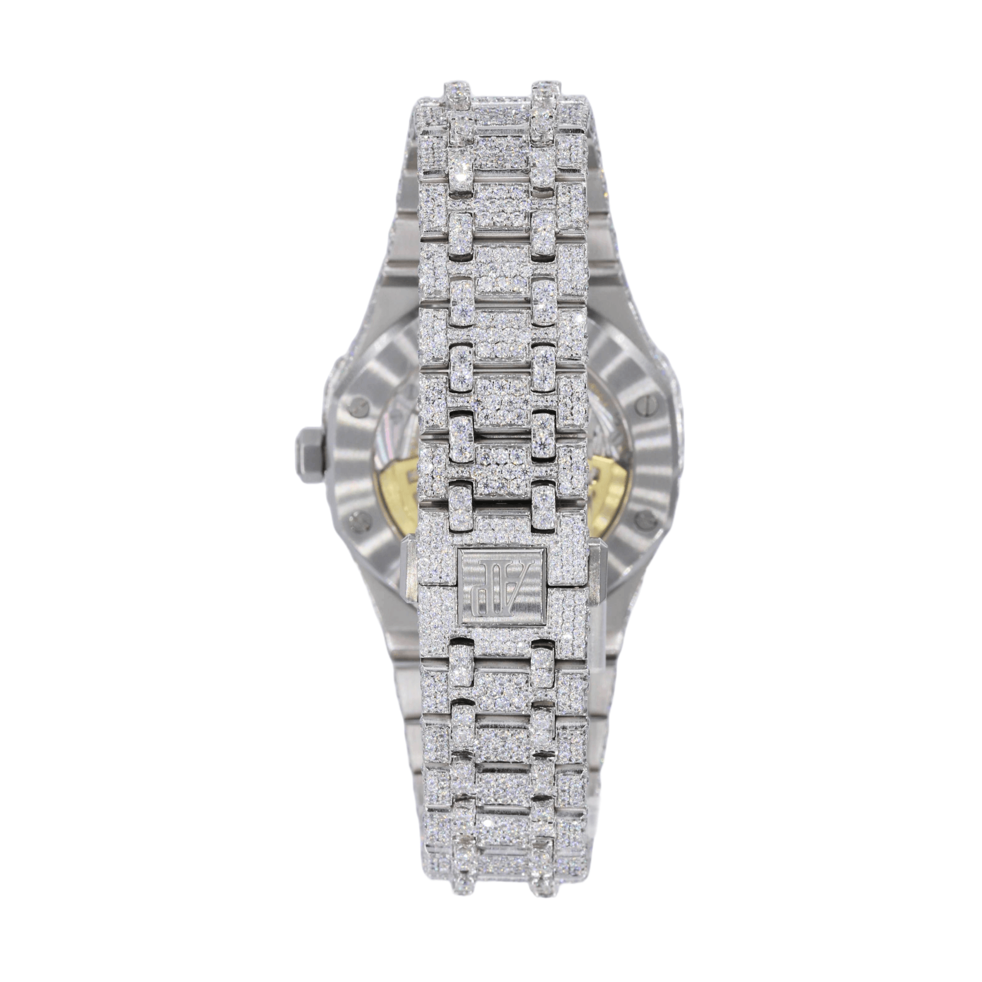 AP Stainless Steel 41MM Moissanite Diamond Watch 25CT Studded Band - Moissanite Bazaar - moissanitebazaar.com