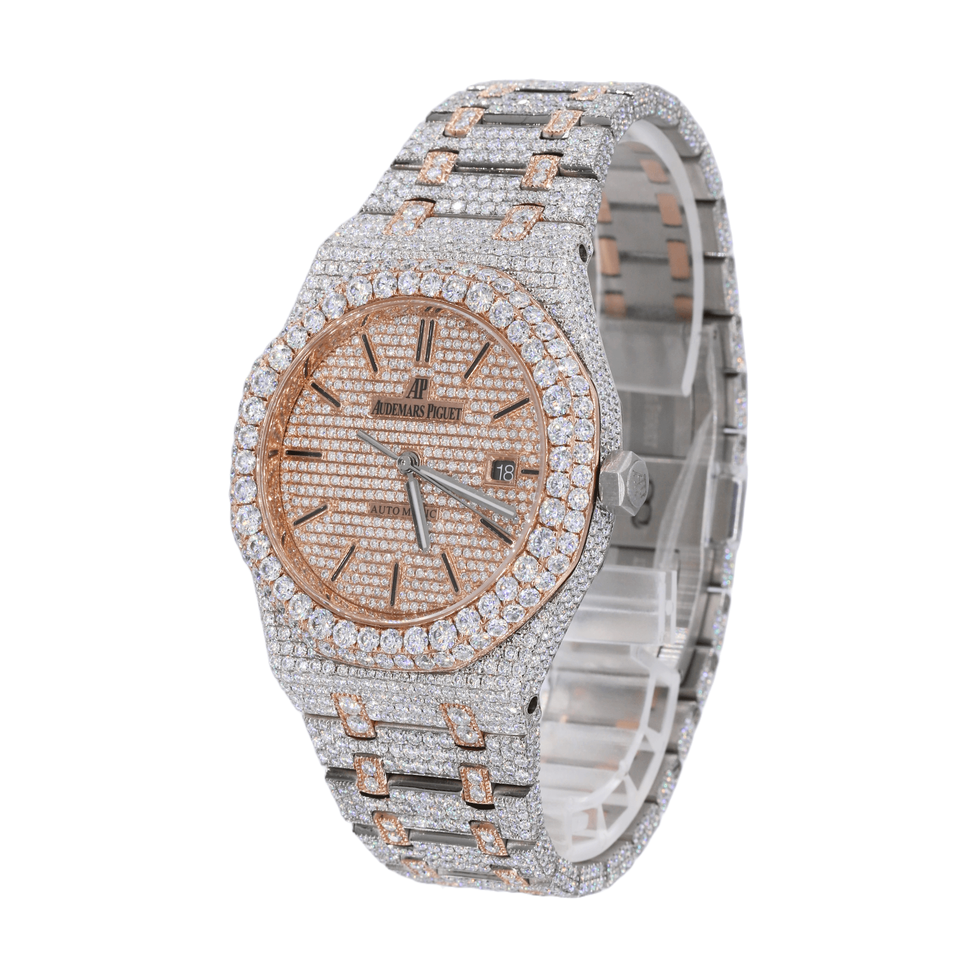 AP Stainless Steel 41MM Moissanite Diamond Watch 25CT With Two-Tone Option - Moissanite Bazaar - moissanitebazaar.com