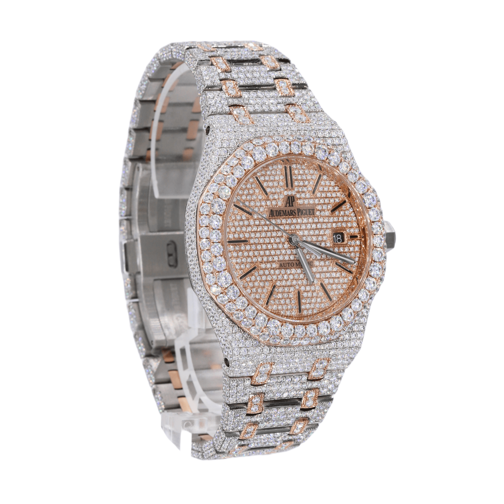 AP Stainless Steel 41MM Moissanite Diamond Watch 25CT With Two-Tone Option - Moissanite Bazaar - moissanitebazaar.com