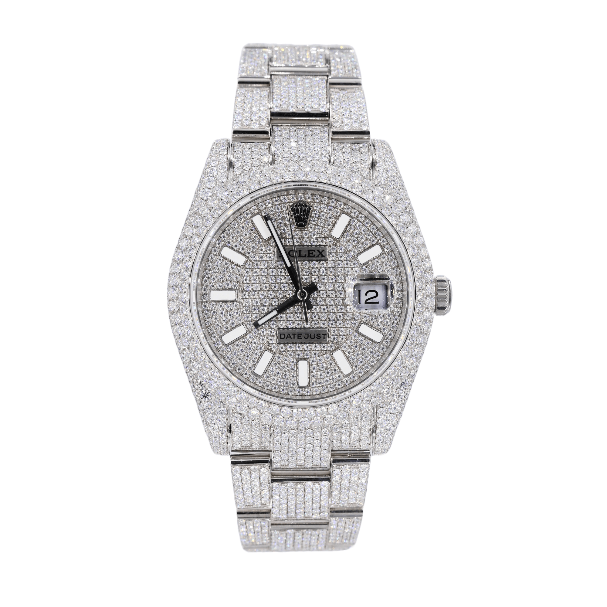 DJ 41MM Moissanite Diamond Two Row Stone Bezel Watch 22CT - Moissanite Bazaar - moissanitebazaar.com