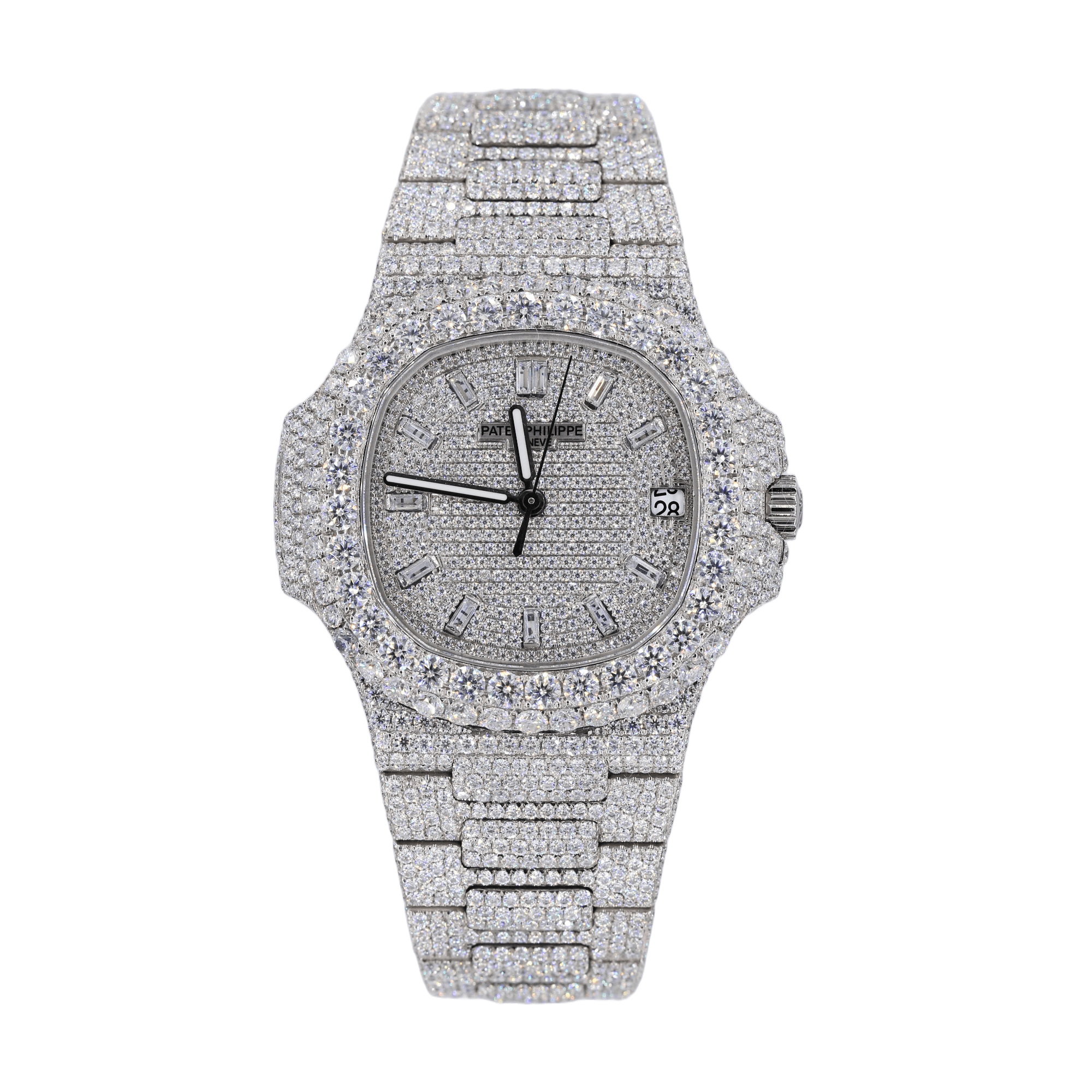 PT 41MM VVS Moissanite Diamond Two Row Stone Bezel Watch 22CT Moissanite Bazaar