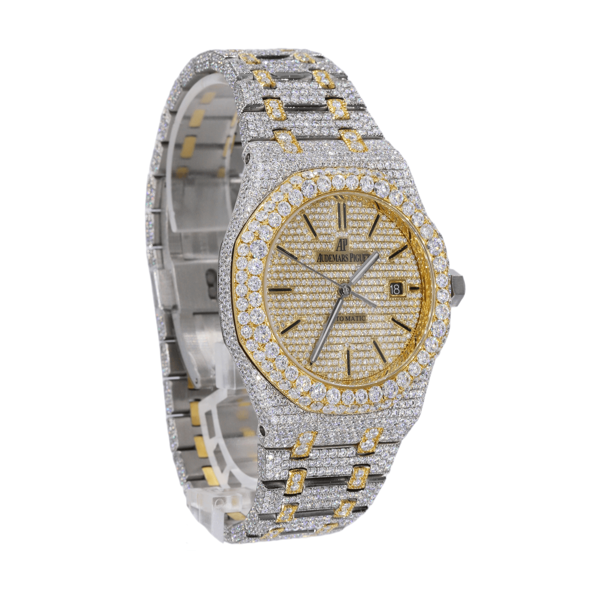 AP Stainless Steel 41MM Moissanite Diamond Watch 25CT With Two-Tone Option - Moissanite Bazaar - moissanitebazaar.com