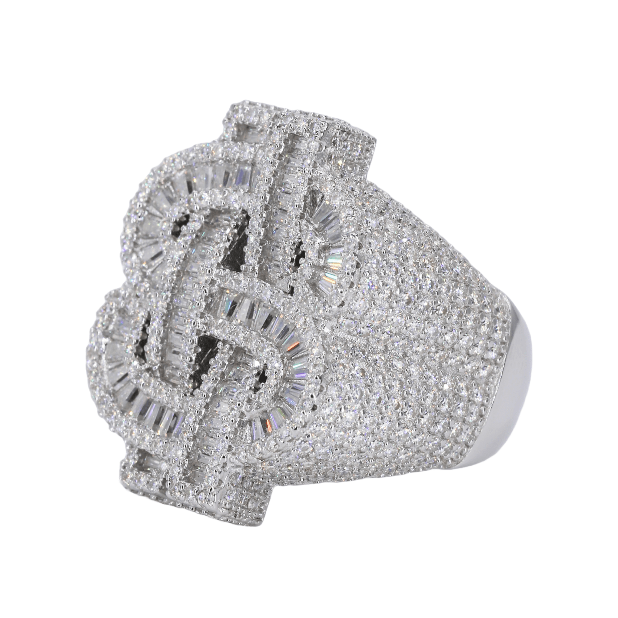 Baguette Infill Money Sign VVS Moissanite Diamond Ring - Moissanite Bazaar - moissanitebazaar.com
