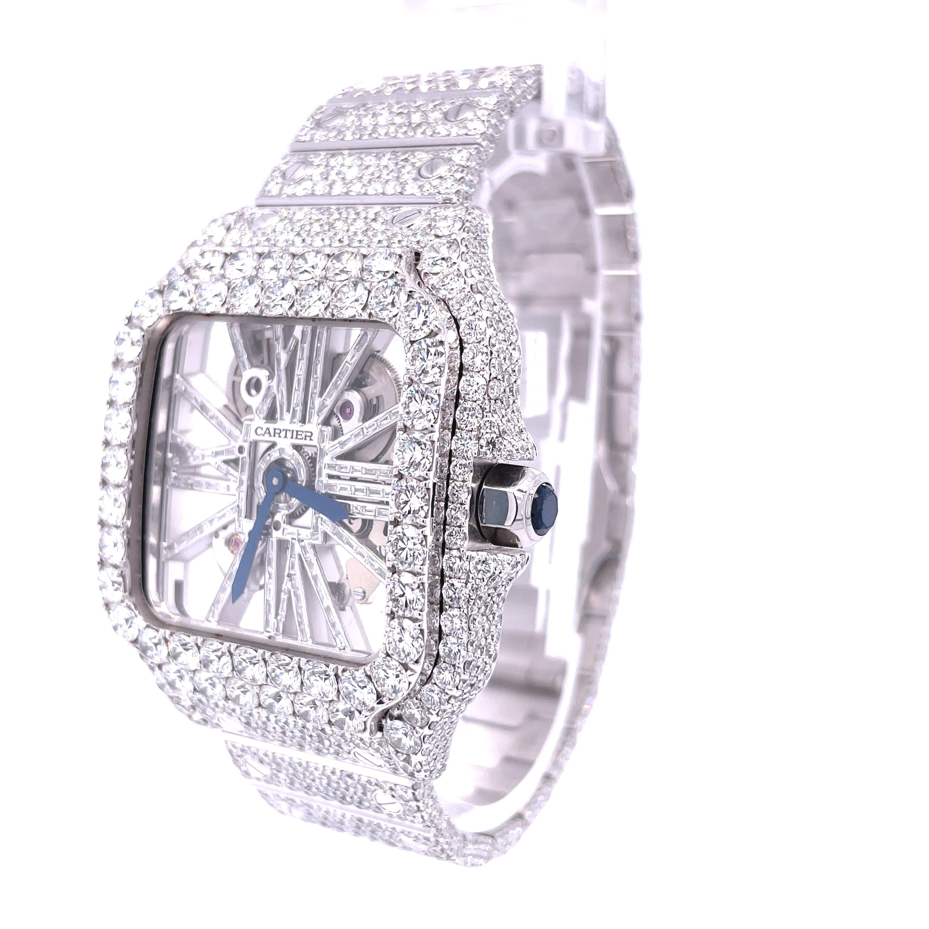 Cartier Santos Skeleton 41MM Moissanite Diamond Watch 20CT - Moissanite Bazaar - moissanitebazaar.com