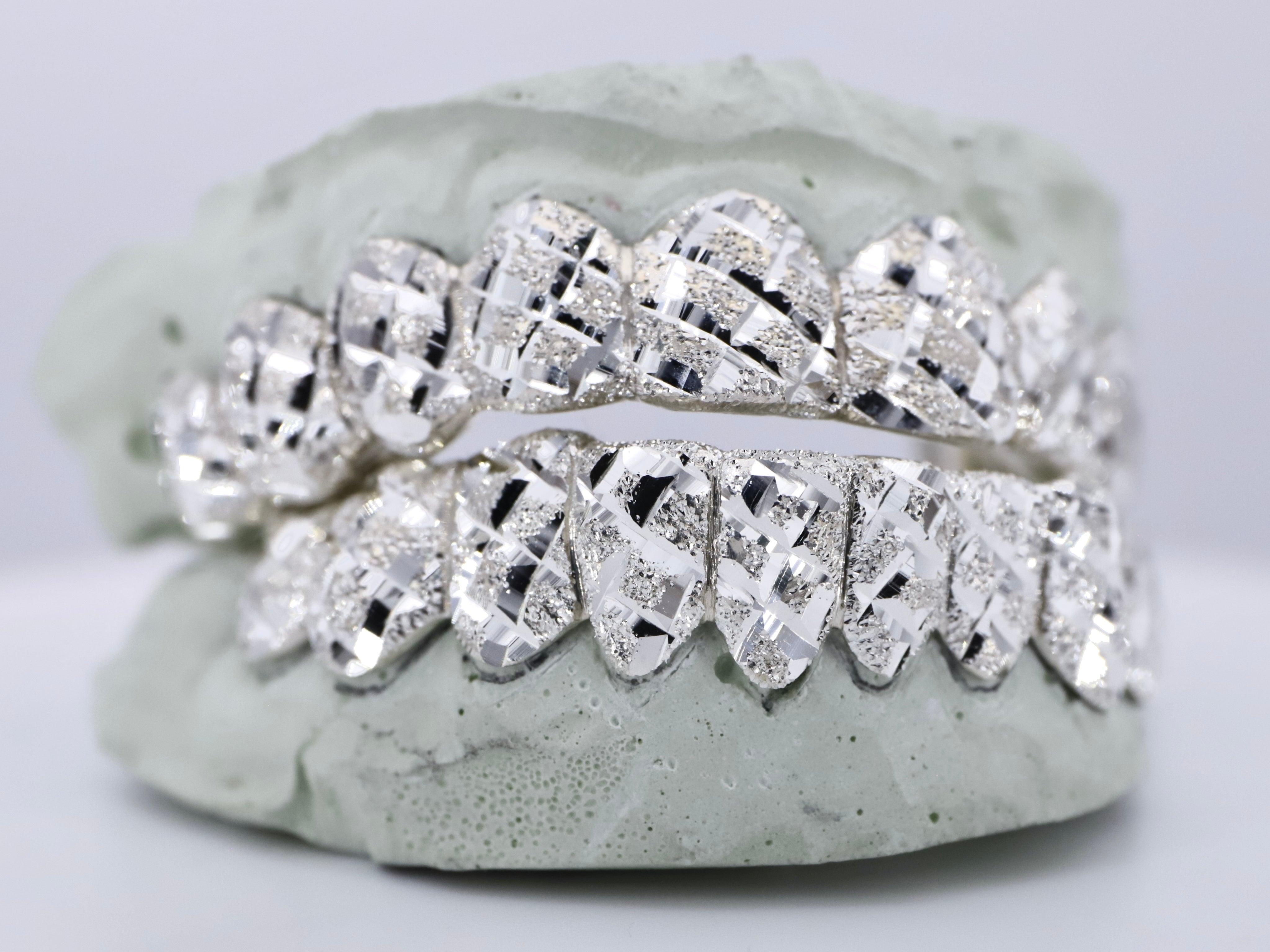 Solid Gold Silver Diamond Cut Diamond Dust Grillz Gold Plated 925