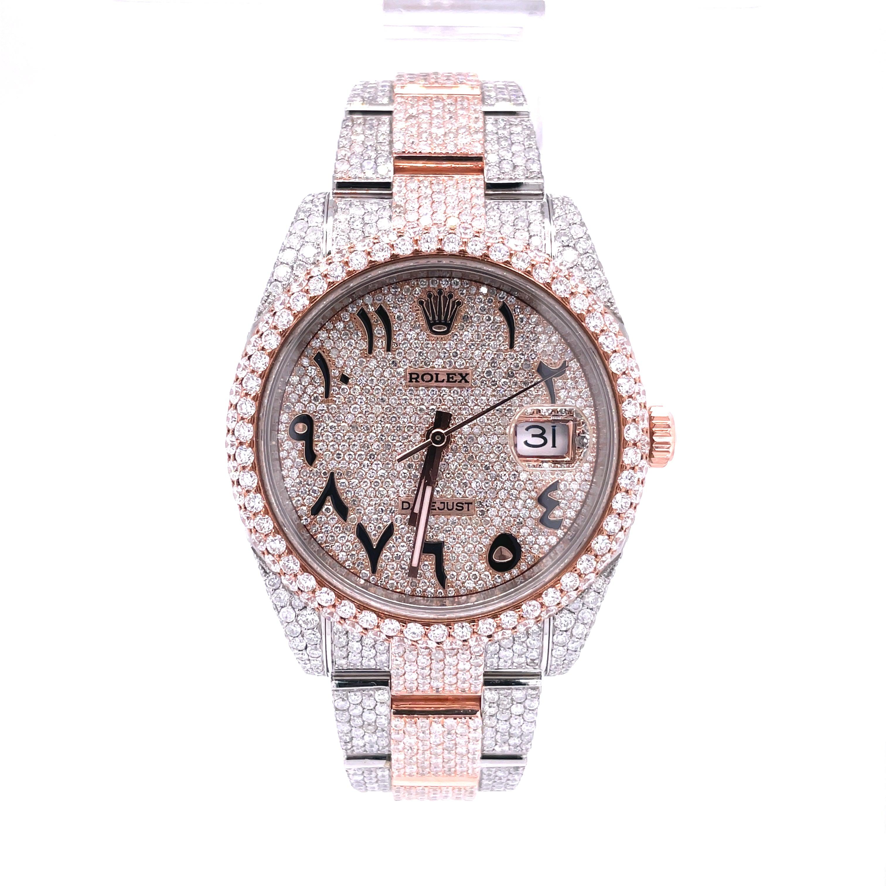 Rolex DateJust Two-Tone Rose Gold 41MM Moissanite Diamond Watch 22CT - Moissanite Bazaar - moissanitebazaar.com