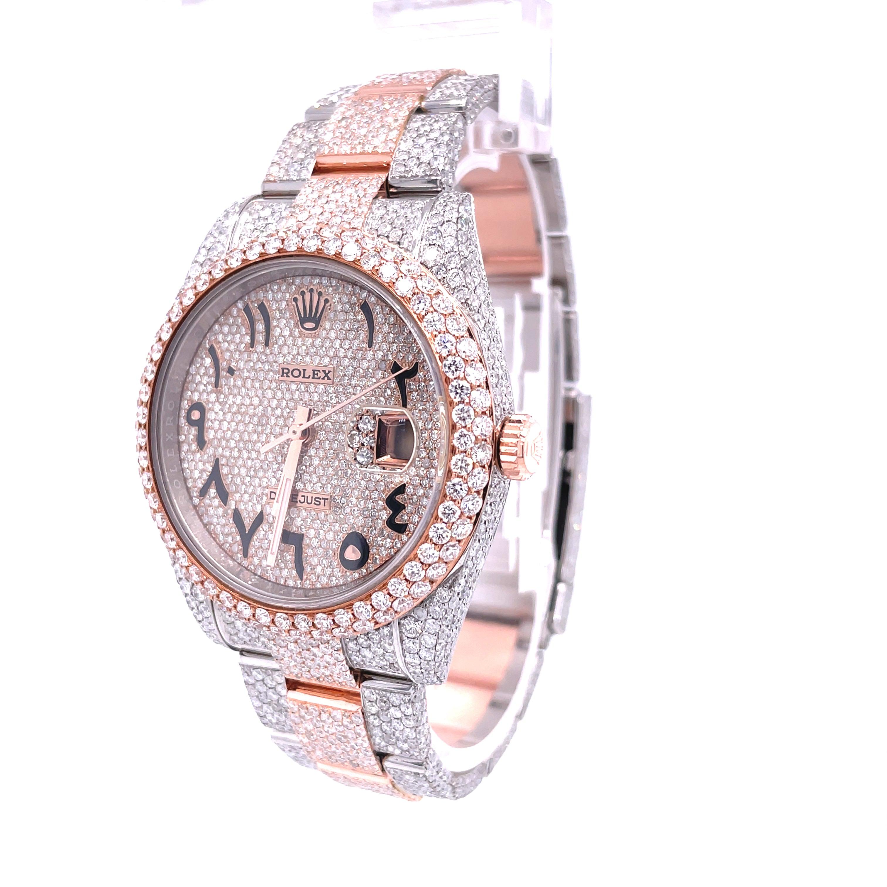 Rolex DateJust Two-Tone Rose Gold 41MM Moissanite Diamond Watch 22CT - Moissanite Bazaar - moissanitebazaar.com