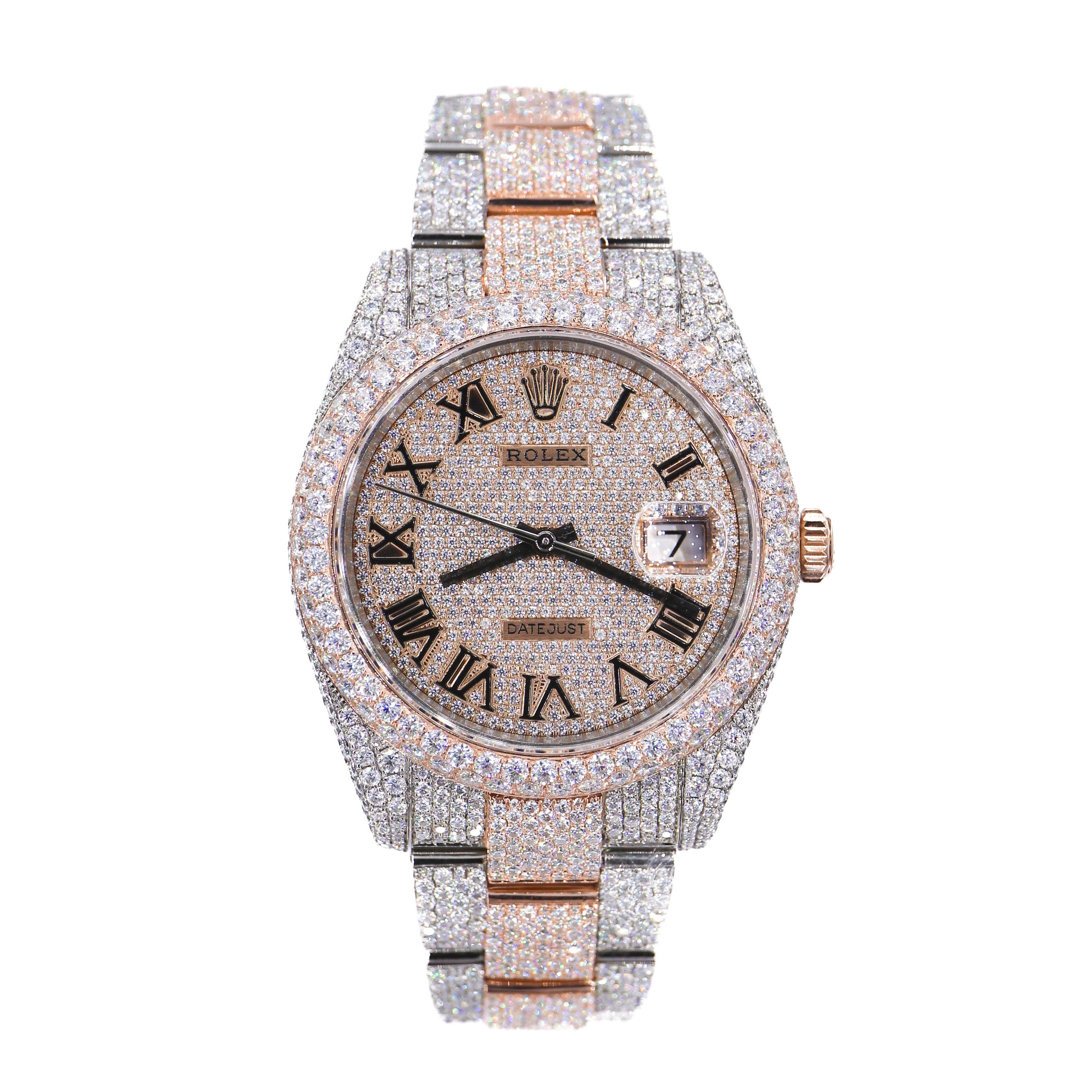 DJ Two-Tone Rose Gold Roman Numerals 41MM Moissanite Diamond Watch 22CT - Moissanite Bazaar - moissanitebazaar.com