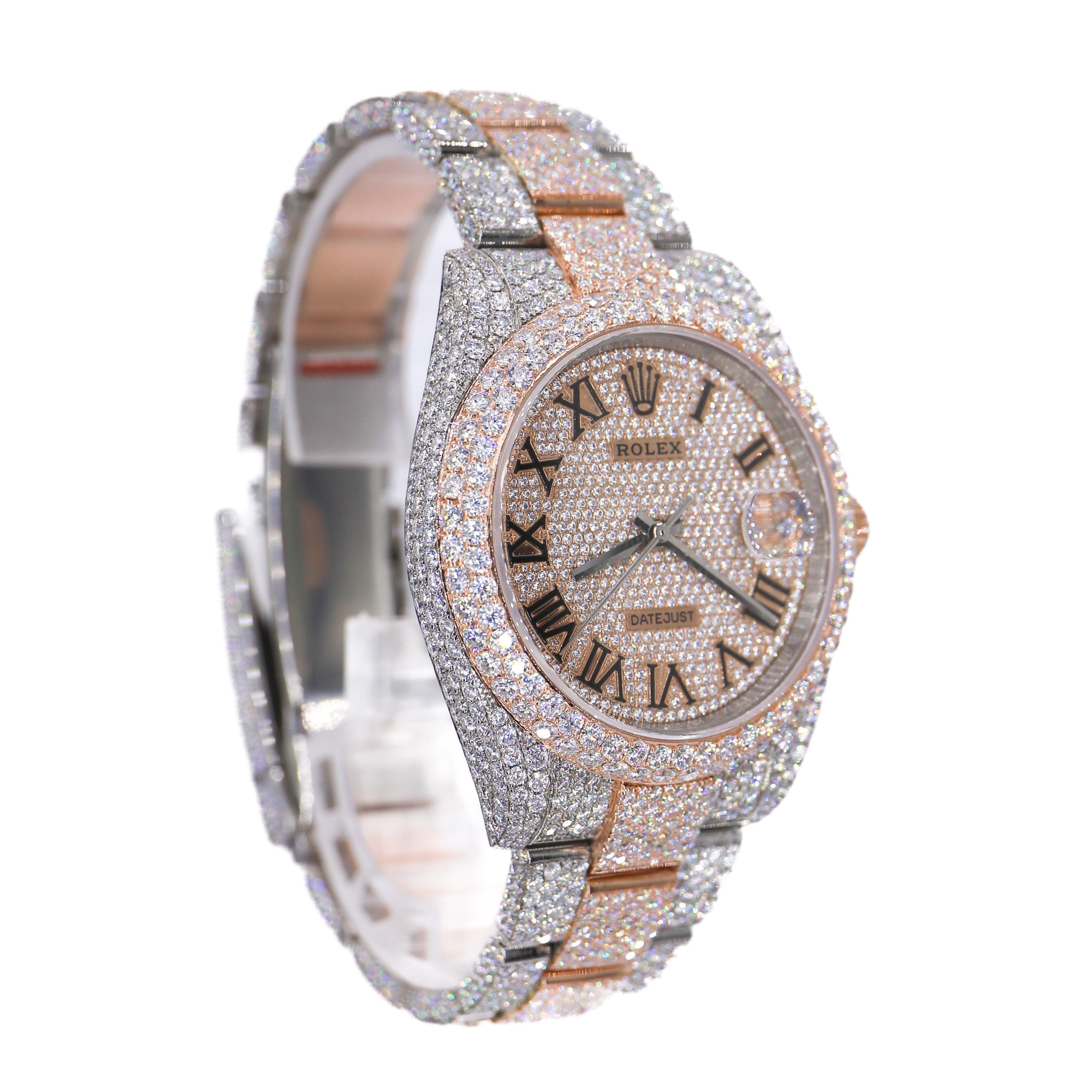 DJ Two-Tone Rose Gold Roman Numerals 41MM Moissanite Diamond Watch 22CT - Moissanite Bazaar - moissanitebazaar.com