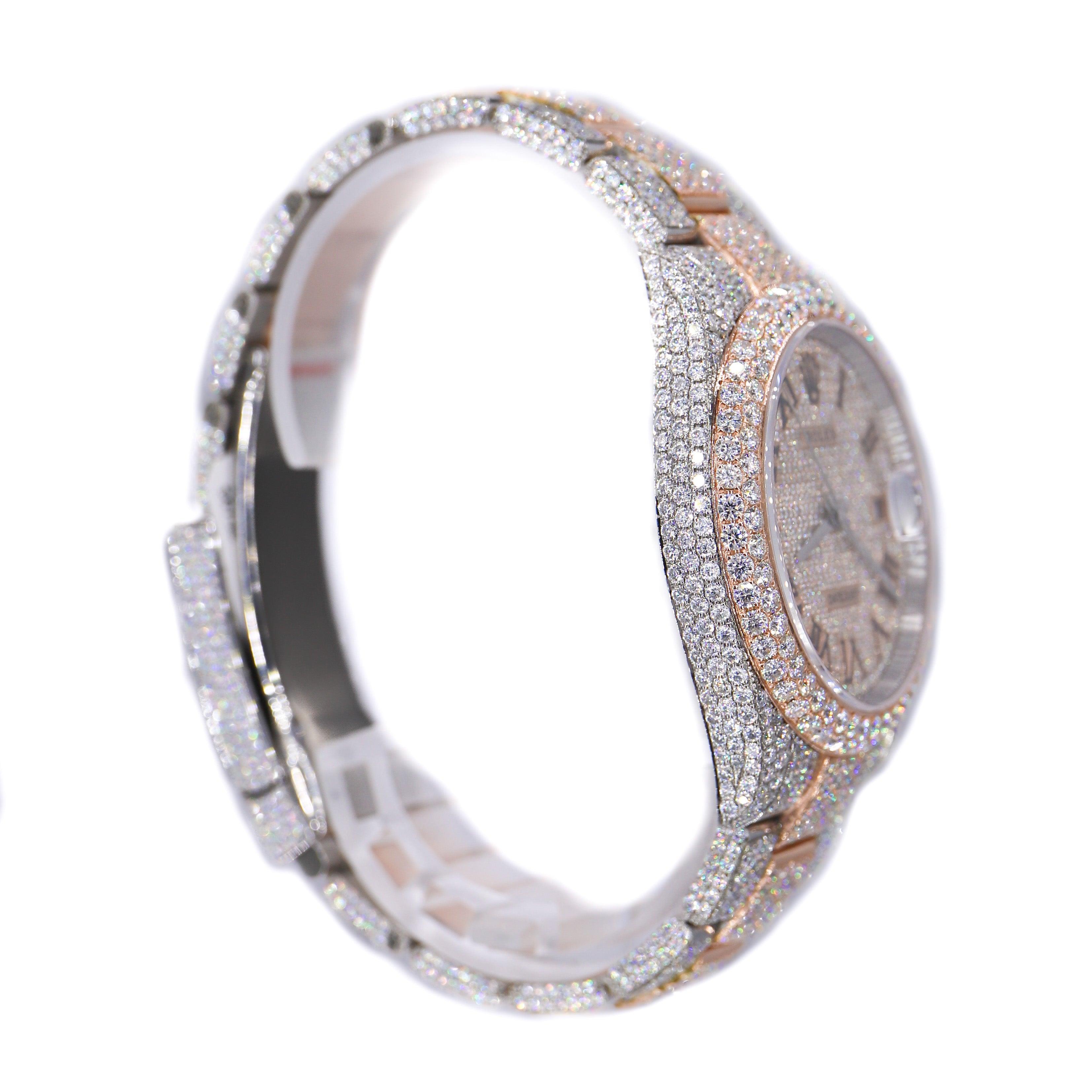 DJ Two-Tone Rose Gold Roman Numerals 41MM Moissanite Diamond Watch 22CT - Moissanite Bazaar - moissanitebazaar.com