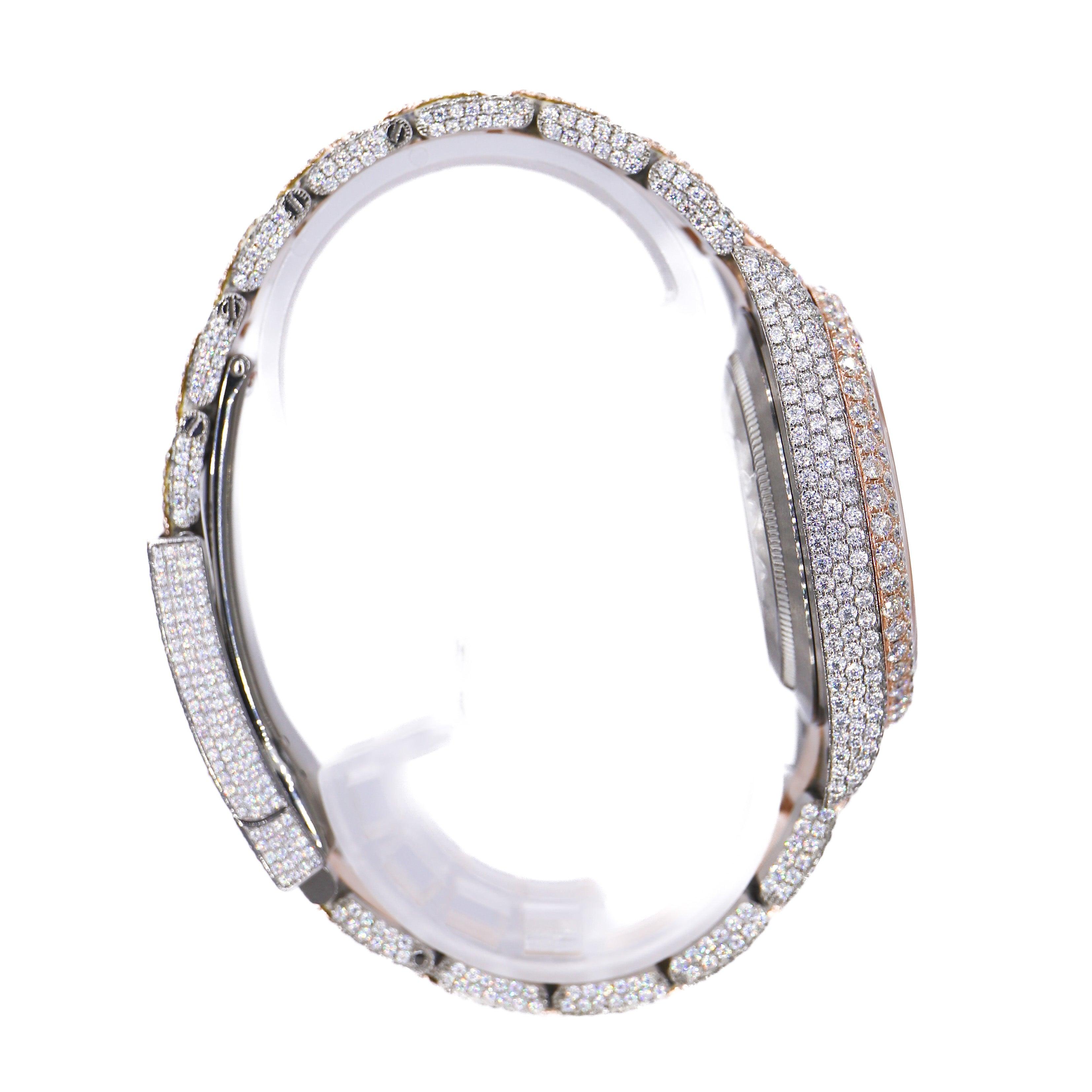 DJ Two-Tone Rose Gold Roman Numerals 41MM Moissanite Diamond Watch 22CT - Moissanite Bazaar - moissanitebazaar.com