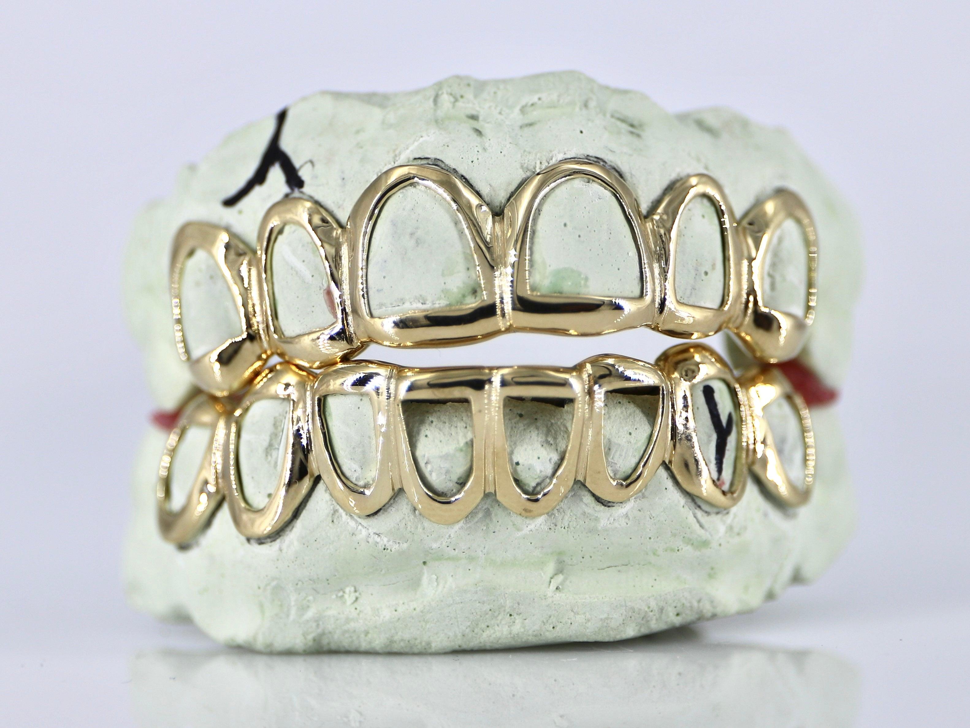 Open Faced Gold Grillz - Moissanite Bazaar - moissanitebazaar.com