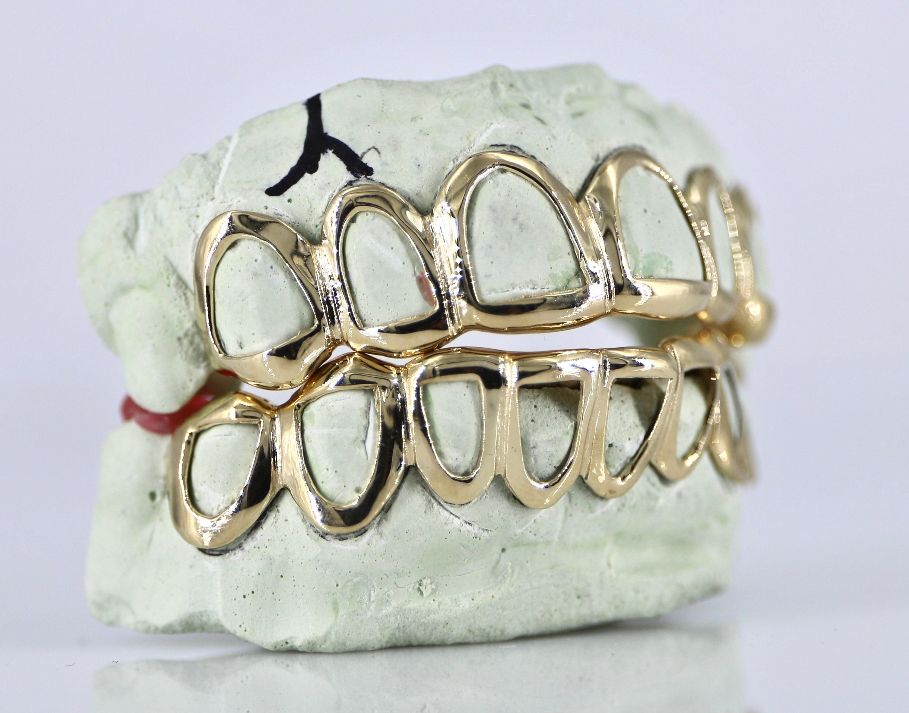 Open Faced Gold Grillz - Moissanite Bazaar - moissanitebazaar.com