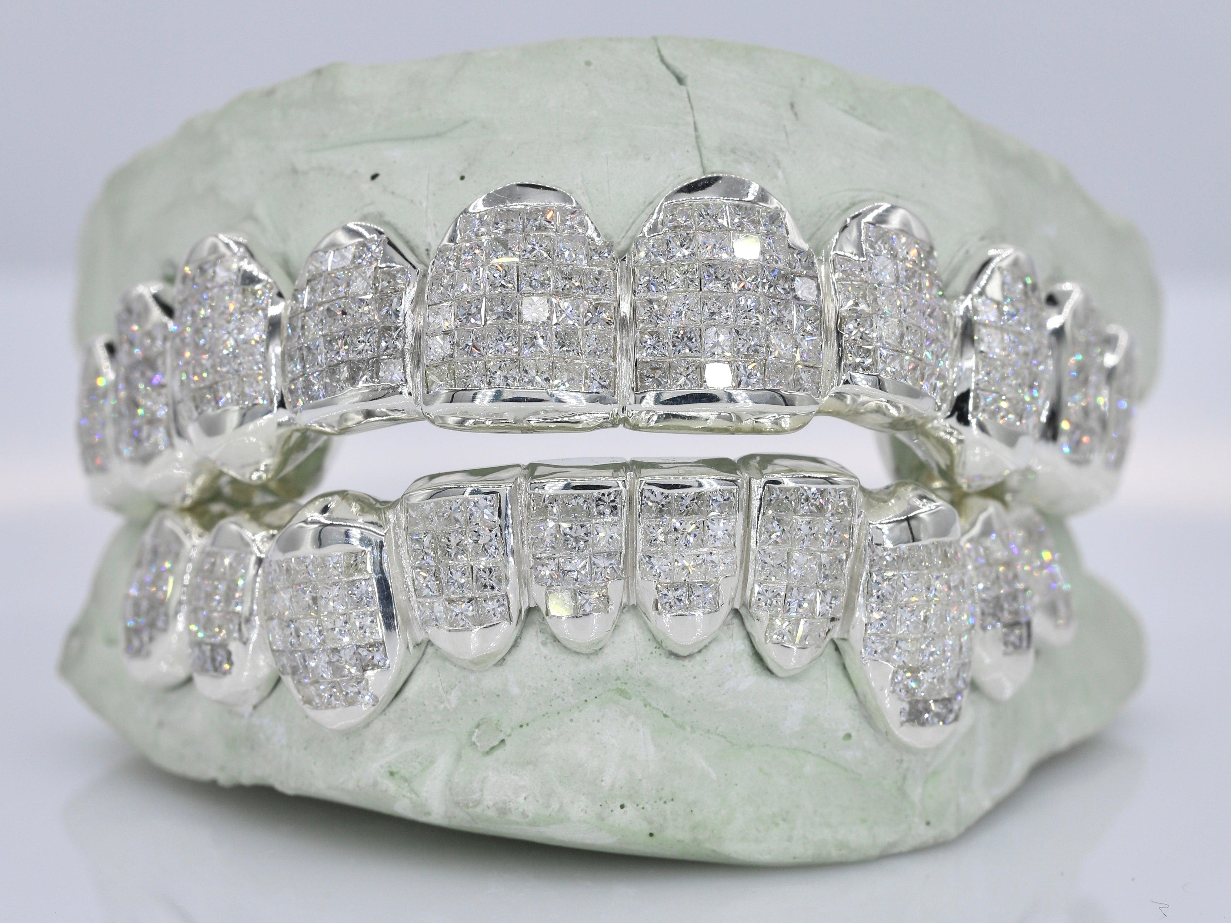 Invisible Set Princess Cut Diamond Grillz - Natural SII Quality - Moissanite Bazaar - moissanitebazaar.com