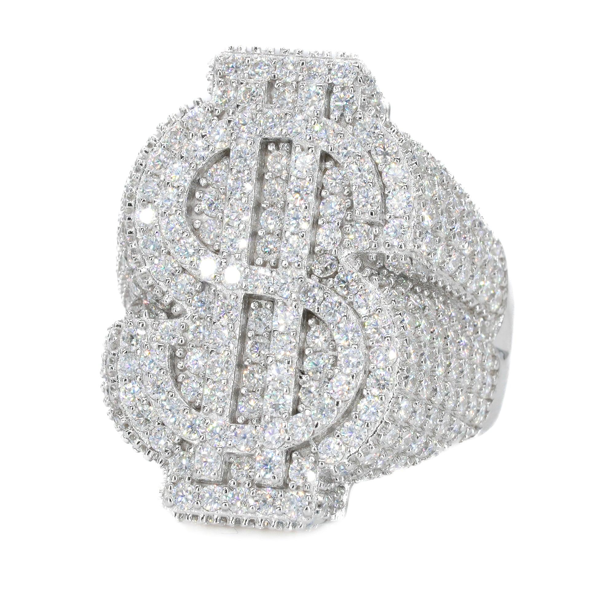 Fully Iced Dollar Sign VVS Moissanite Diamond Ring - Moissanite Bazaar - moissanitebazaar.com