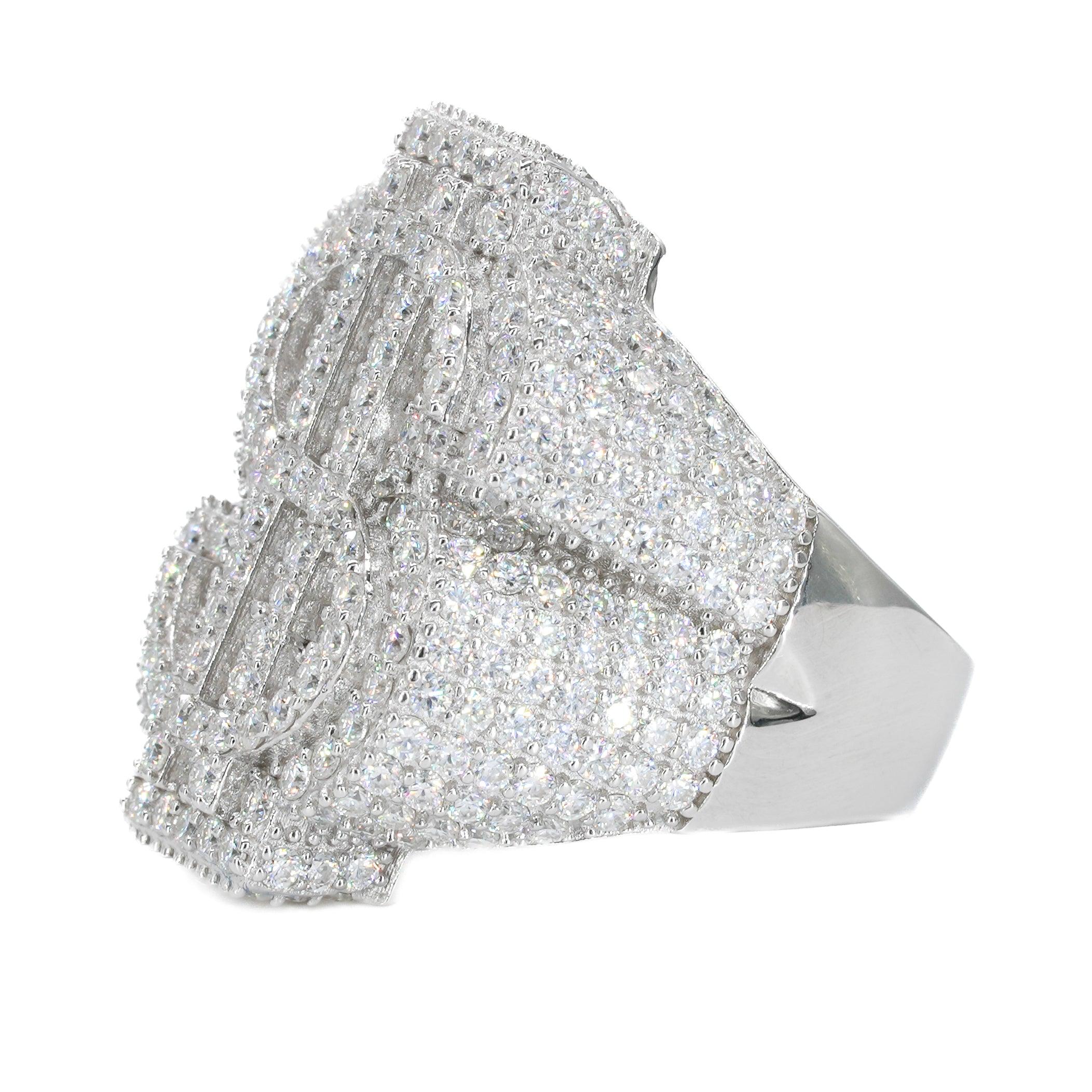 Fully Iced Dollar Sign VVS Moissanite Diamond Ring - Moissanite Bazaar - moissanitebazaar.com