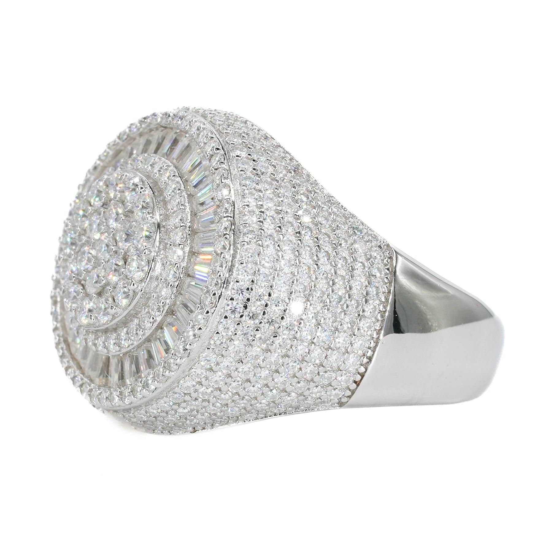 Fully Iced Baguette Round Face VVS Moissanite Diamond Ring - Moissanite Bazaar - moissanitebazaar.com