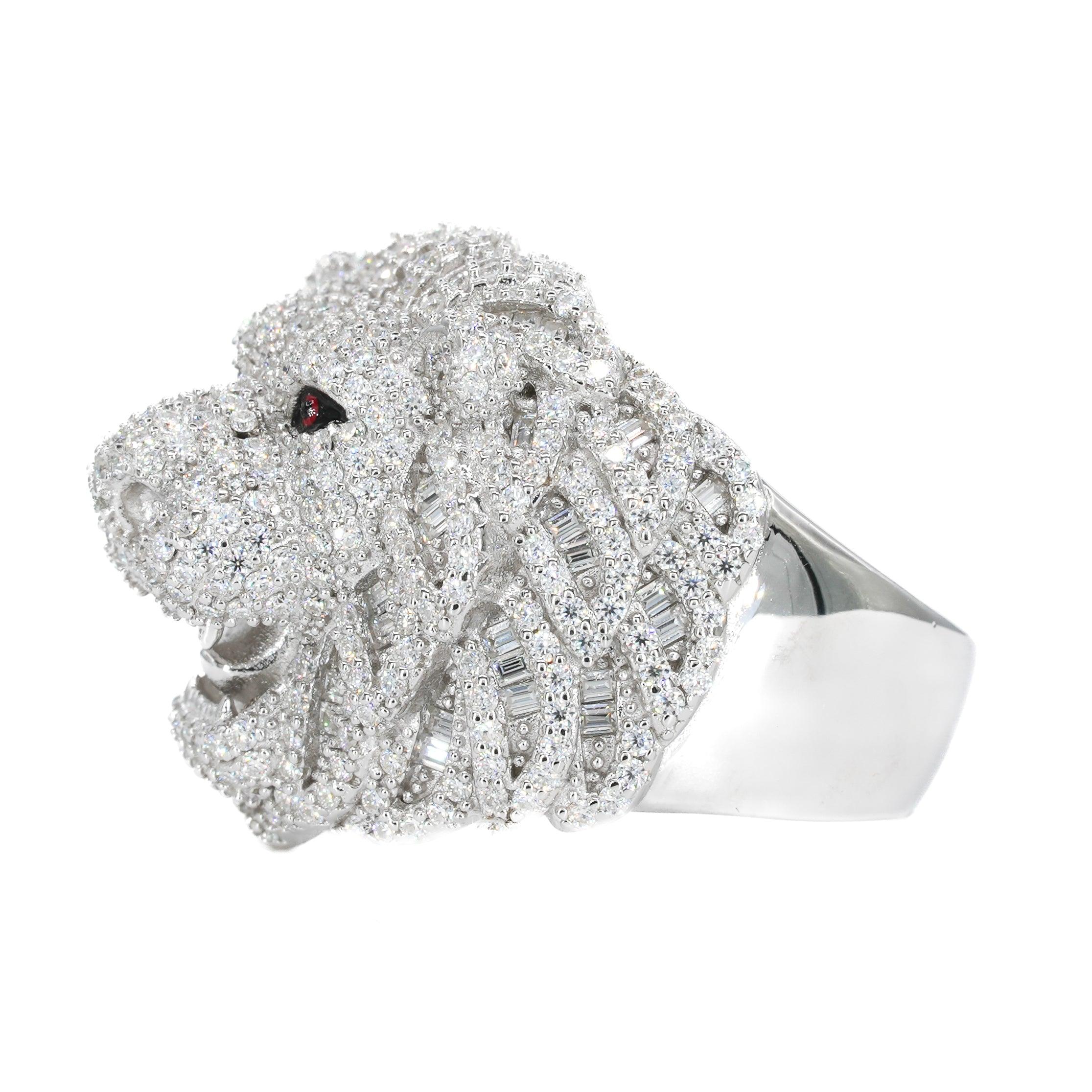 FULLY ICED Baguette LION VVS Moissanite Diamond Ring - Moissanite Bazaar - moissanitebazaar.com