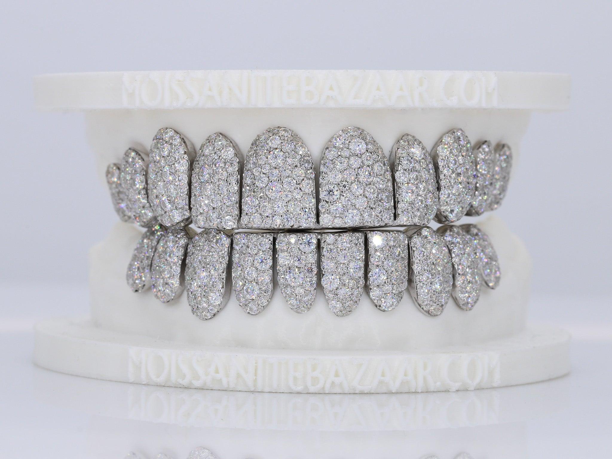 Mosaic/Snow VVS Moissanite Diamond Grillz - Moissanite Bazaar - moissanitebazaar.com