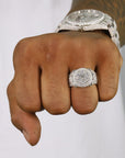 Iced Out Big Stone Flower VVS Moissanite Diamond Ring - Moissanite Bazaar - moissanitebazaar.com