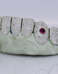 Ruby Stone Fang VVS Moissanite Diamond Grillz - Moissanite Bazaar - moissanitebazaar.com