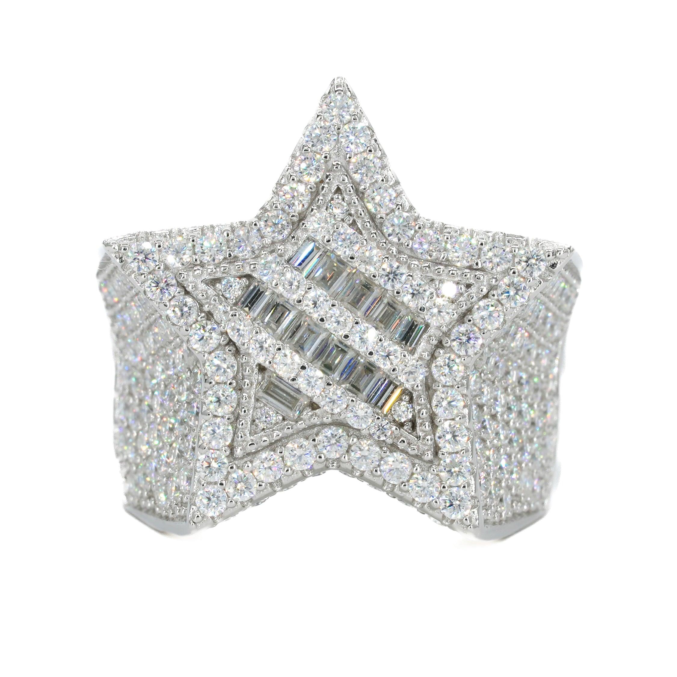 Double Star Baguette VVS Moissanite Diamond Ring - Moissanite Bazaar - moissanitebazaar.com