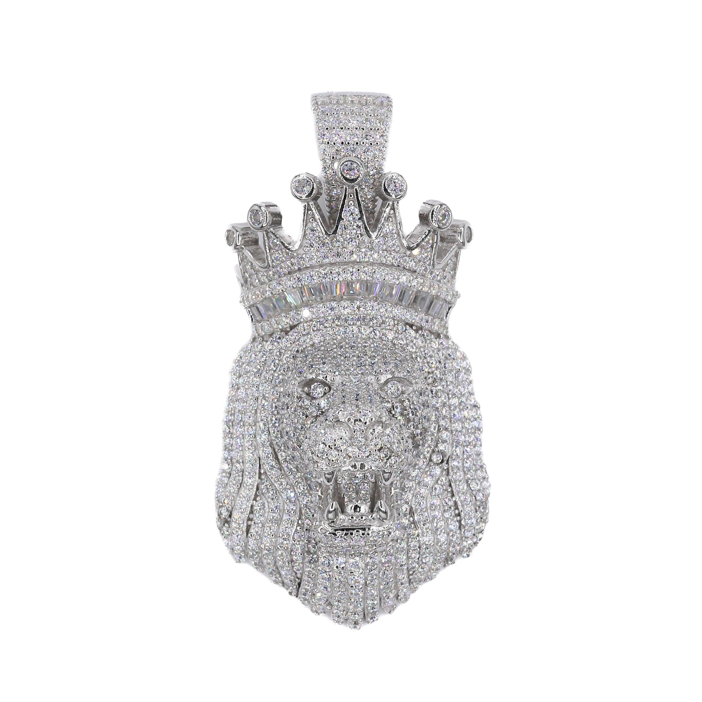 Baguette Crowned Lion VVS Moissanite Diamonds Pendant - Moissanite Bazaar - moissanitebazaar.com