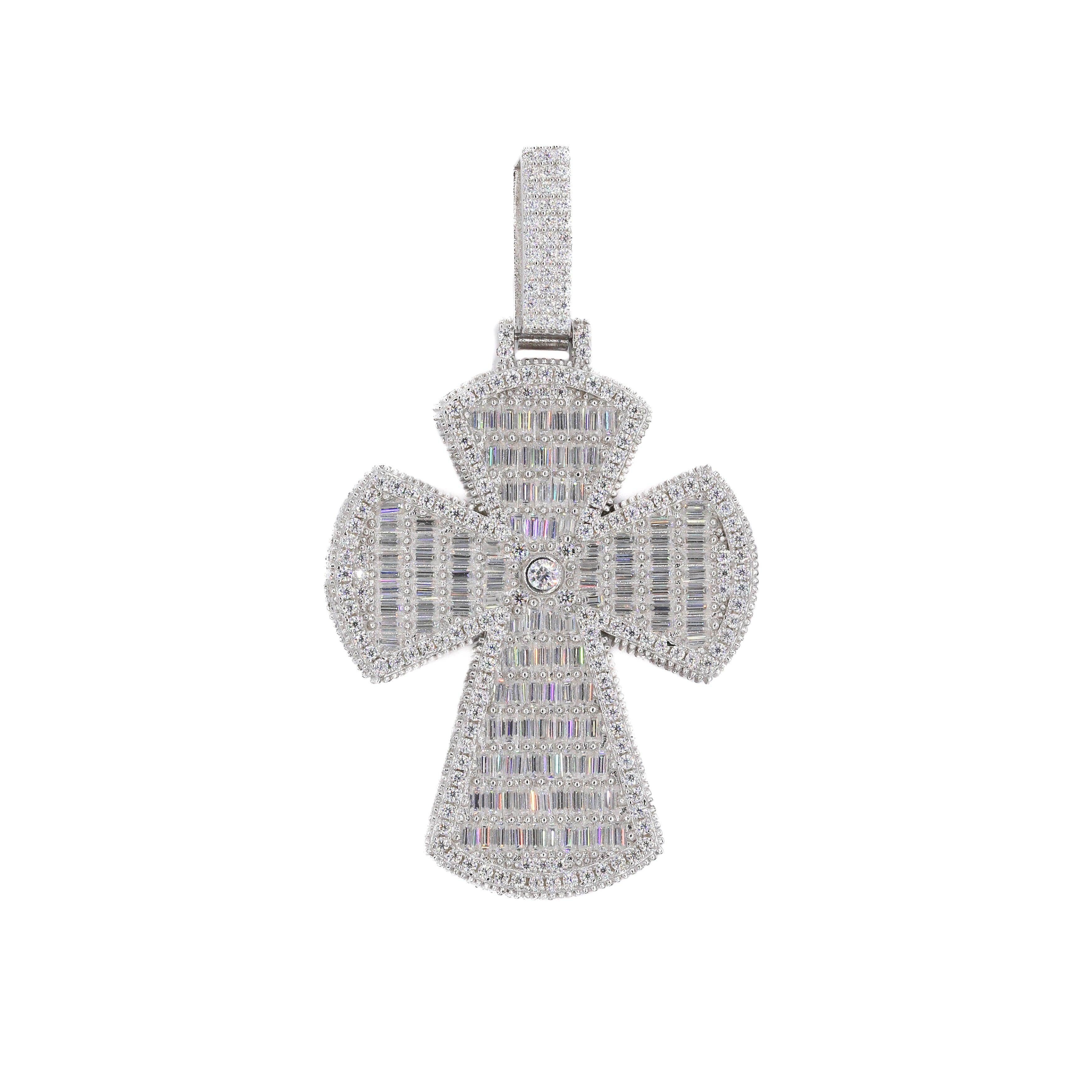 Baguette Bubble Cross VVS Moissanite Diamonds Pendant - Moissanite Bazaar - moissanitebazaar.com
