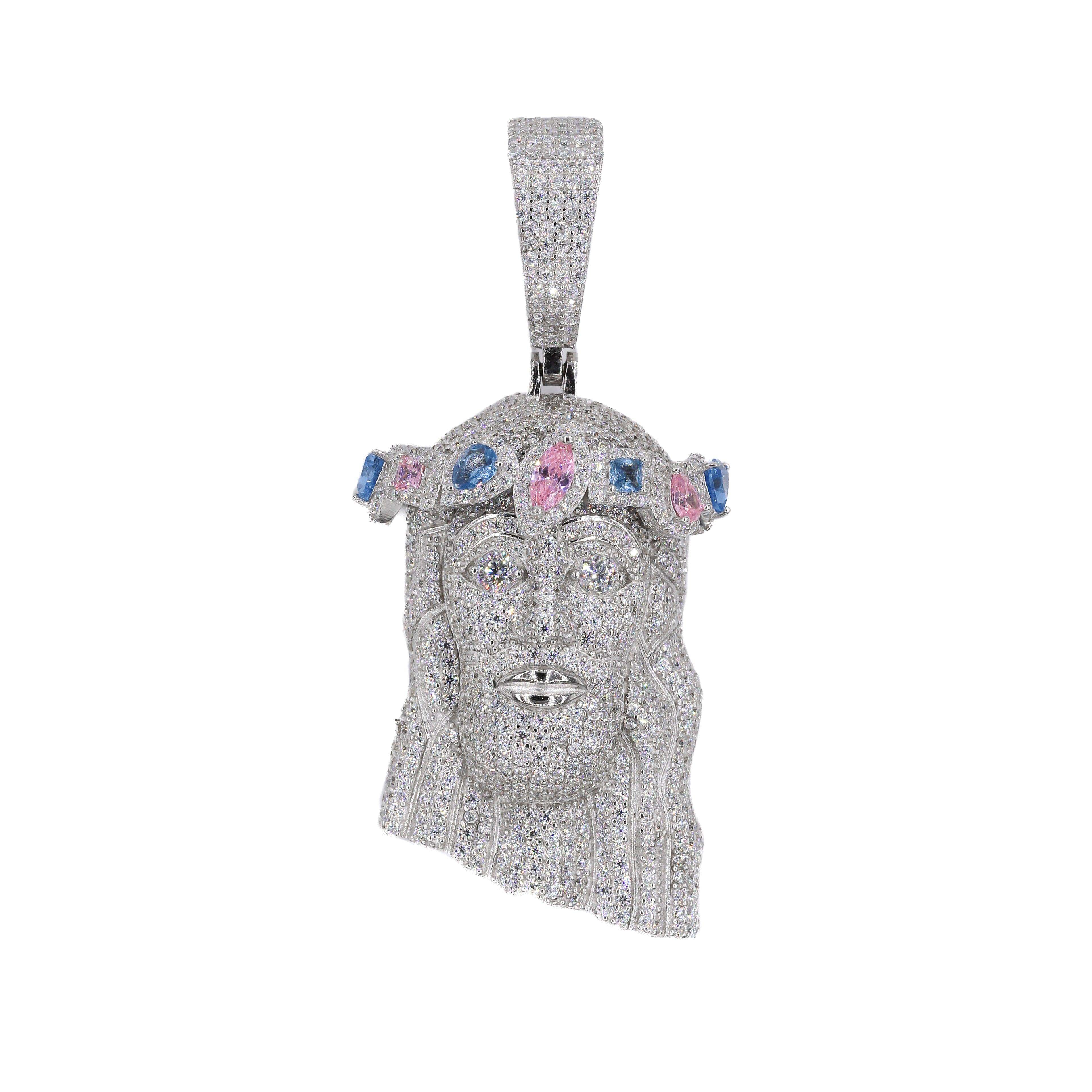 Iced Jesus With Colored Stones VVS Moissanite Diamonds Pendant - Moissanite Bazaar - moissanitebazaar.com