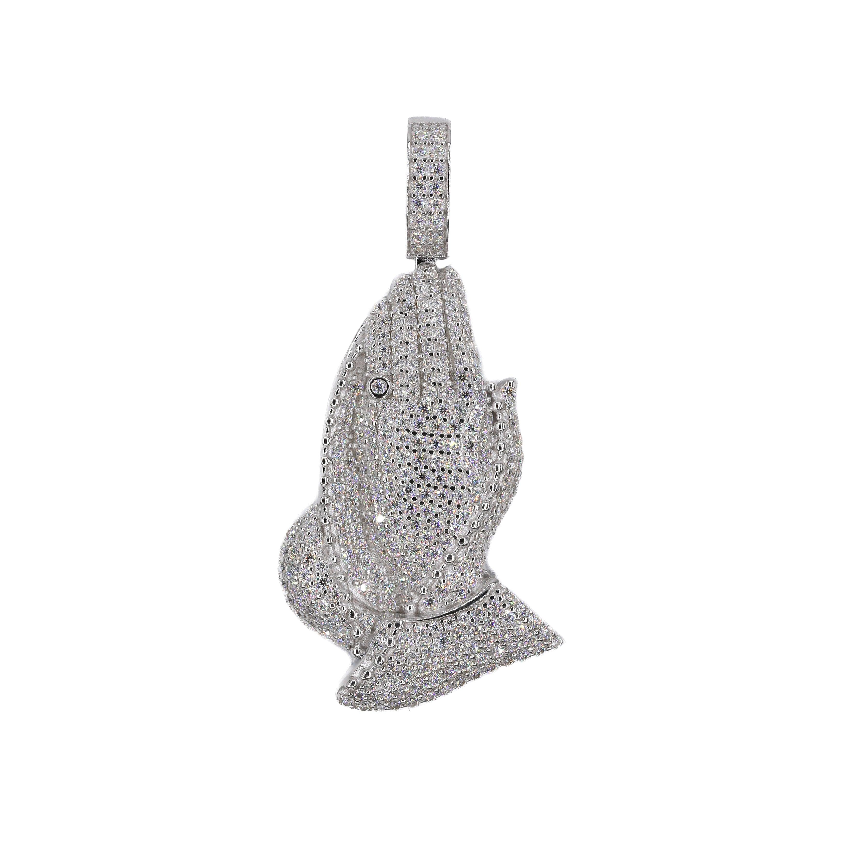 Fully Iced Praying Hands VVS Moissanite Diamonds Pendant - Moissanite Bazaar - moissanitebazaar.com