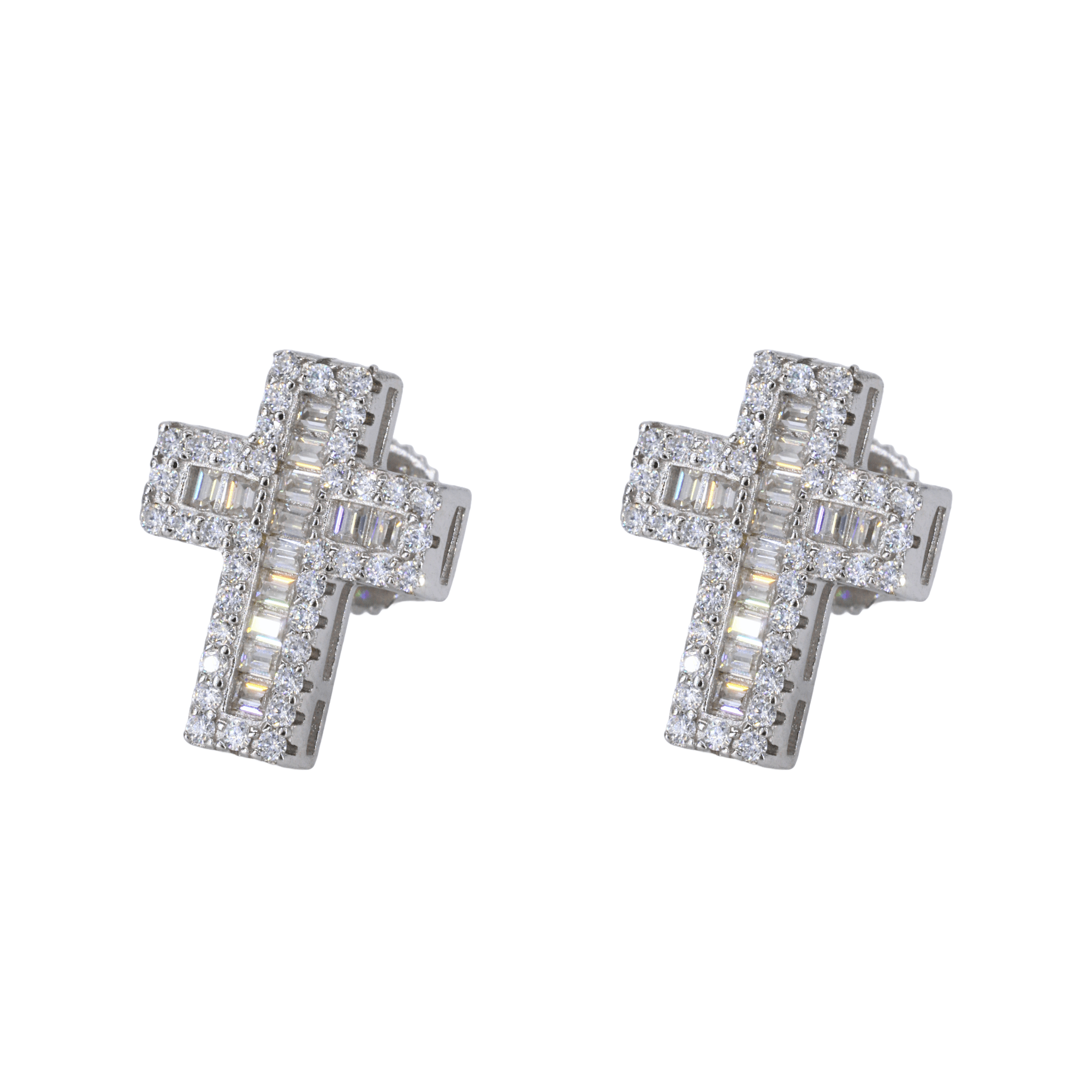 Baguette Cross VVS Moissanite Daimond Earrings - Moissanite Bazaar - moissanitebazaar.com