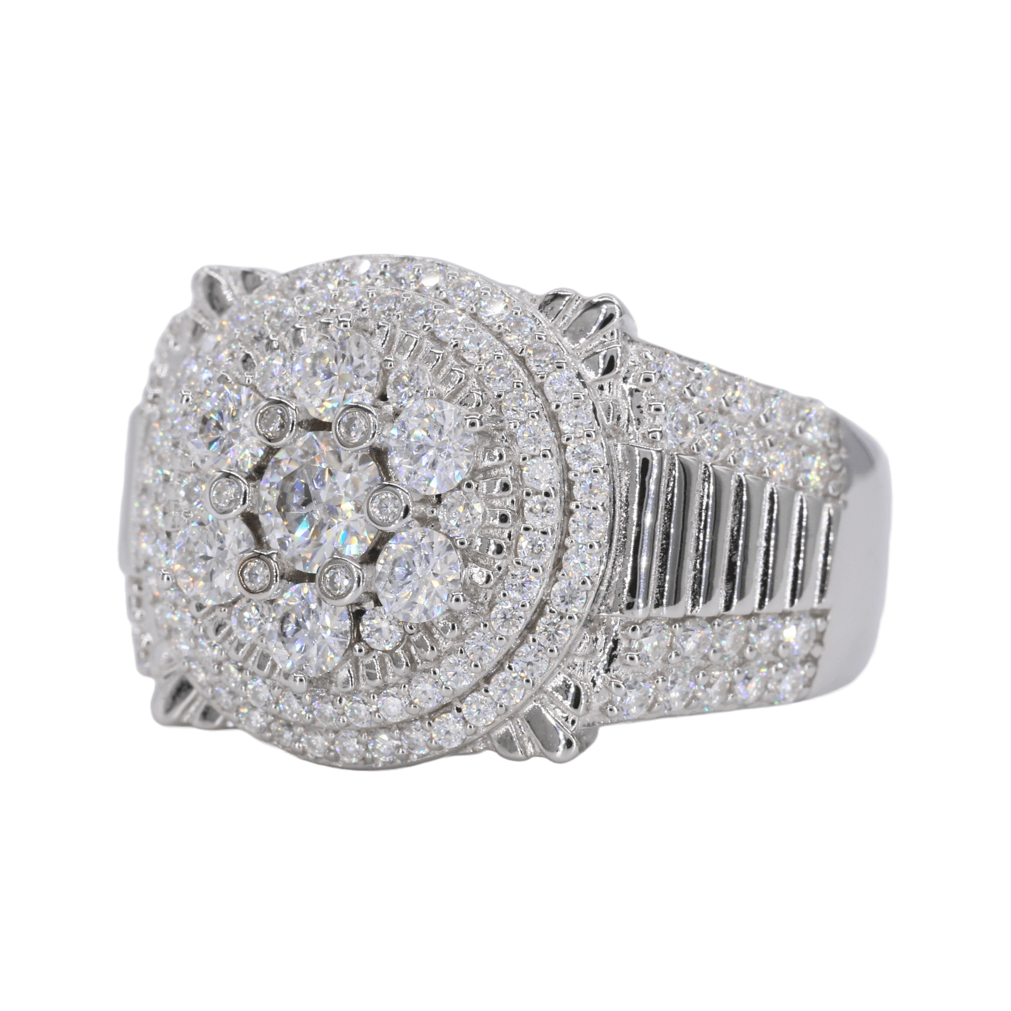 Iced Out Big Stone Flower VVS Moissanite Diamond Ring - Moissanite Bazaar - moissanitebazaar.com