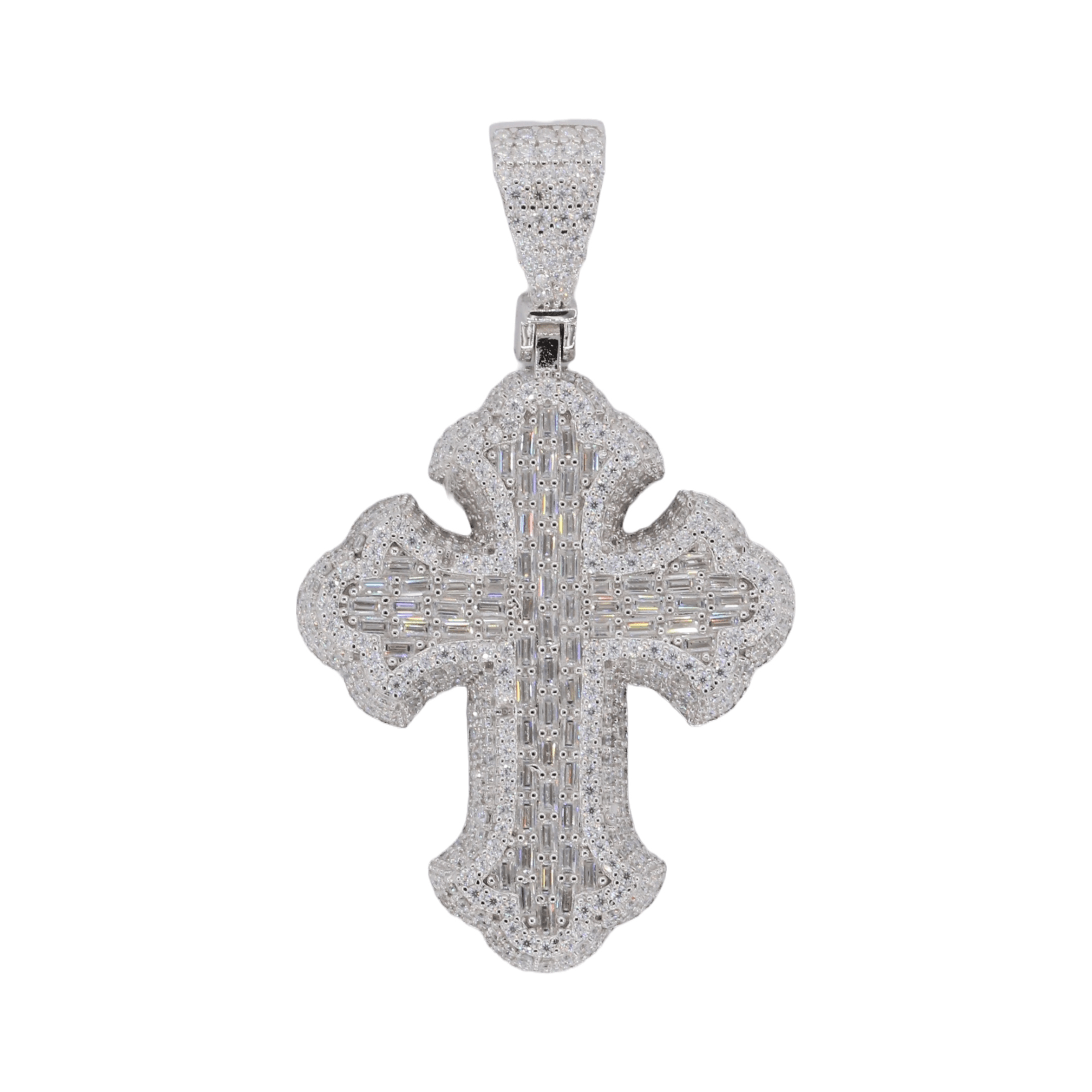 Baguette Gothic Cross VVS Moissanite Diamond Pendant - Moissanite Bazaar - moissanitebazaar.com