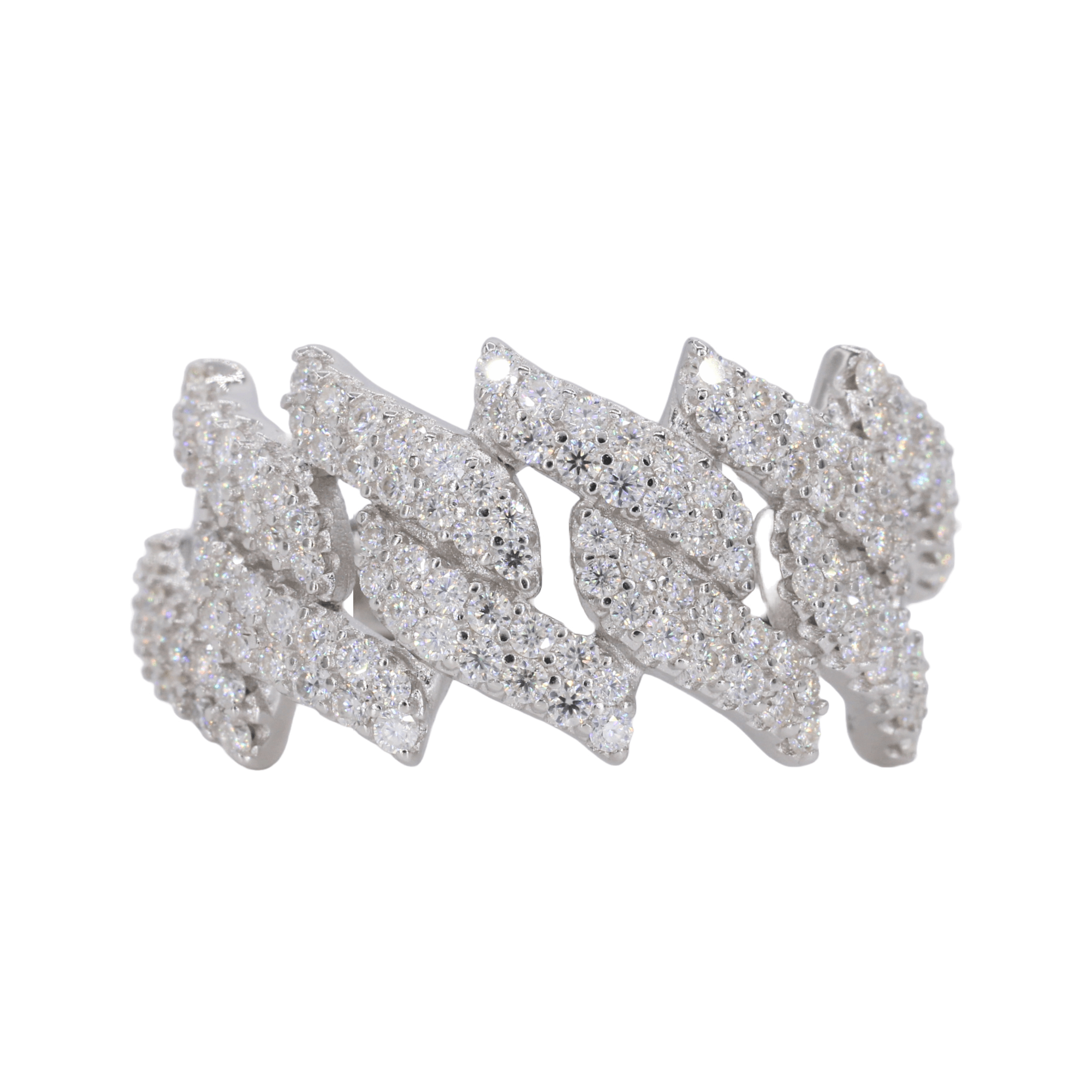 Iced Out Spiked Cuban Band VVS Moissanite Diamond Ring - Moissanite Bazaar - moissanitebazaar.com