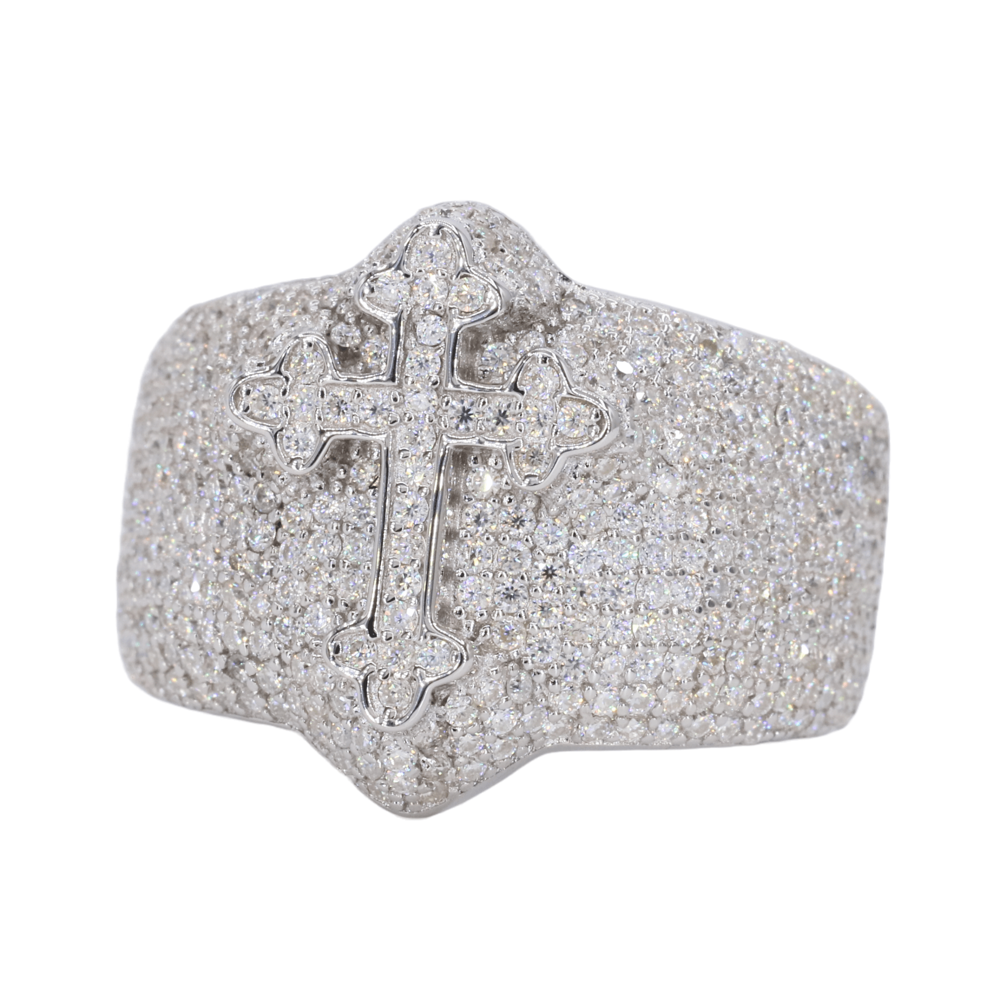 Iced Out Gothic Cross VVS Moissanite Diamond Ring - Moissanite Bazaar - moissanitebazaar.com