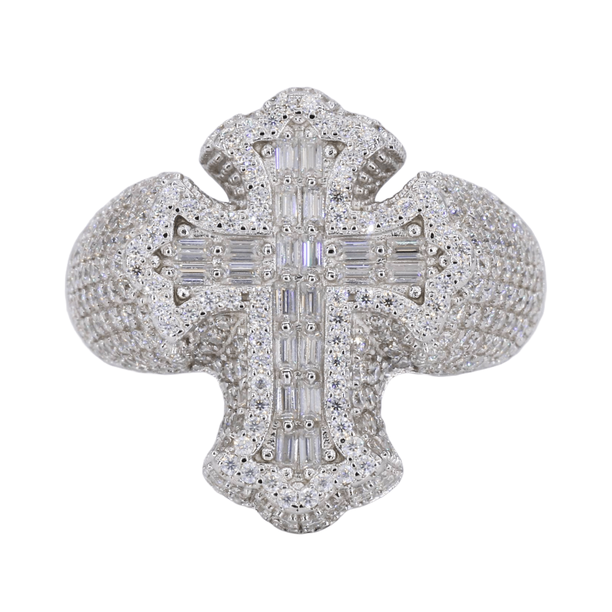 Gothic Baguette Cross VVS Moissanite Diamond Ring - Moissanite Bazaar - moissanitebazaar.com