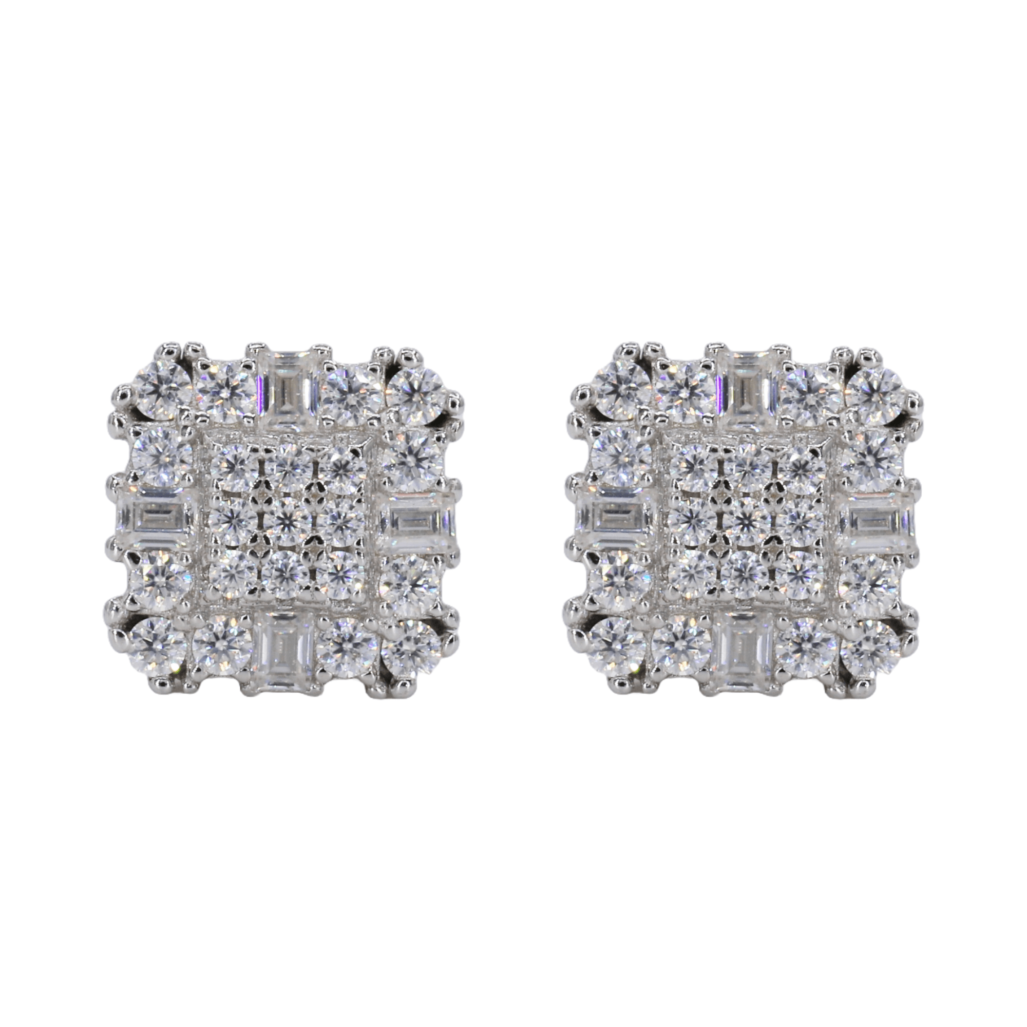 Baguette Encrusted Square VVS Moissanite Daimond Earrings - Moissanite Bazaar - moissanitebazaar.com