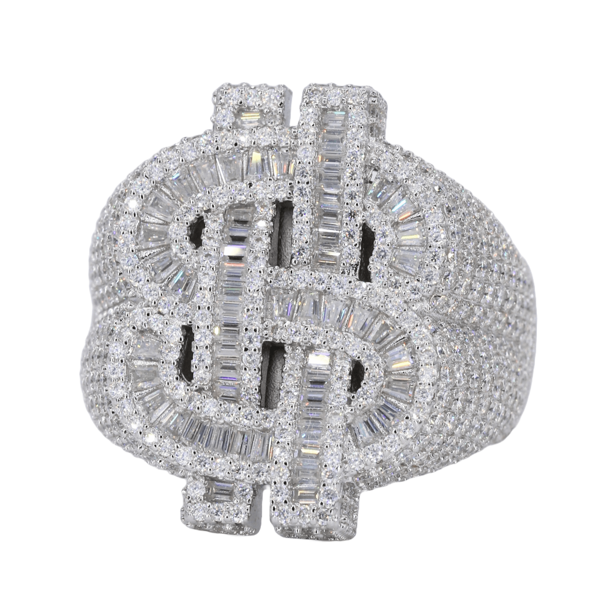 Baguette Infill Money Sign VVS Moissanite Diamond Ring - Moissanite Bazaar - moissanitebazaar.com